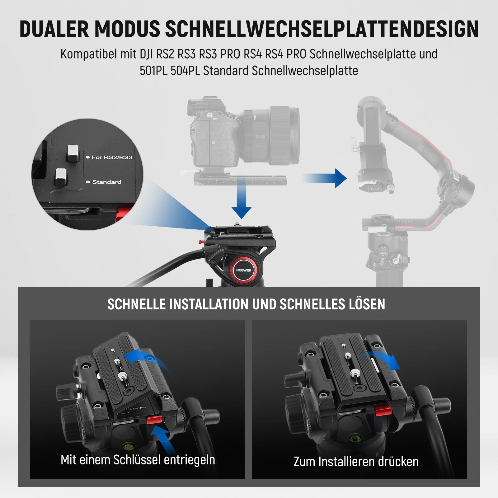 NEEWER LL27 76“ 192cm Profi Aluminium Videostativ mit einstellbarer Fluiddämpfung - Image 5