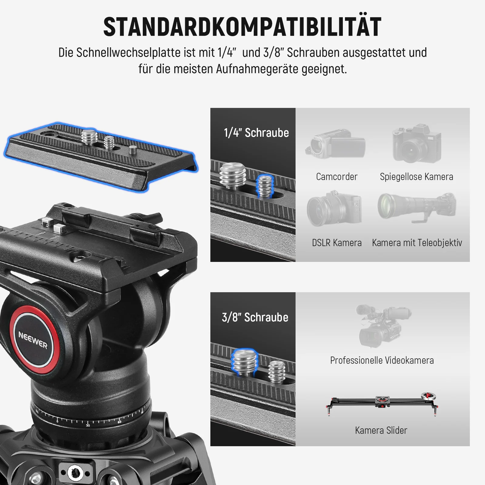NEEWER LL27 76“ 192cm Profi Aluminium Videostativ mit einstellbarer Fluiddämpfung - Image 6