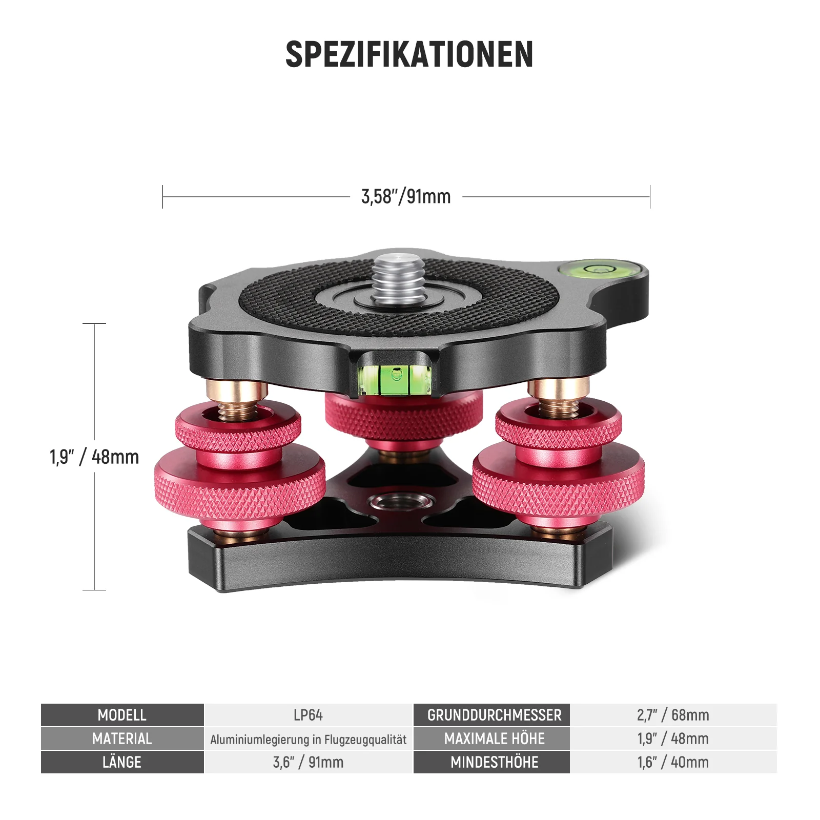 NEEWER LP64 Stativkopf Nivellierbasis, Kamera Nivellierer - Image 7
