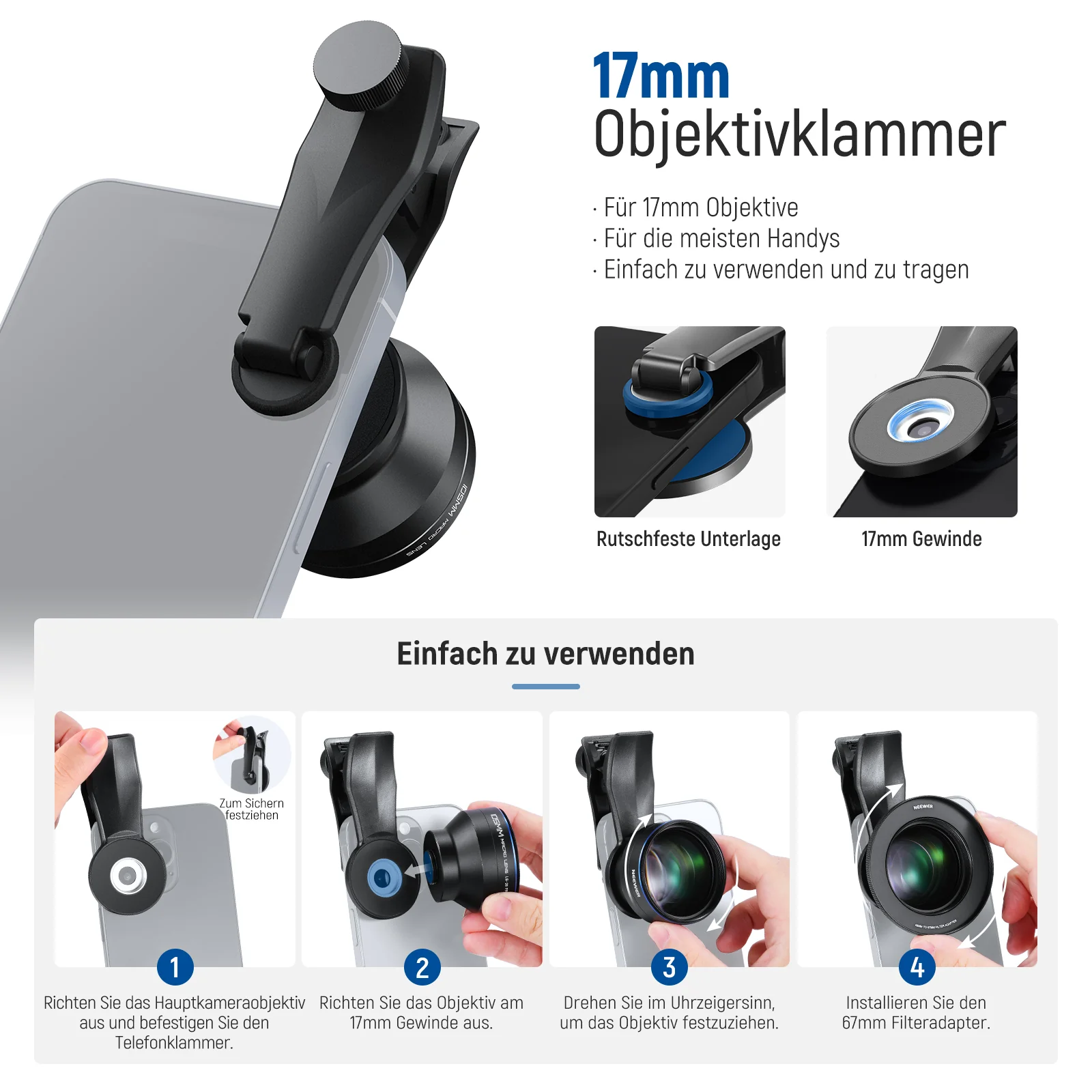 NEEWER LS-26 PRO 105mm Makro Objektiv mit 17mm Gewinde-Handyobjektivclip & 67mm Filteradapter - Image 8