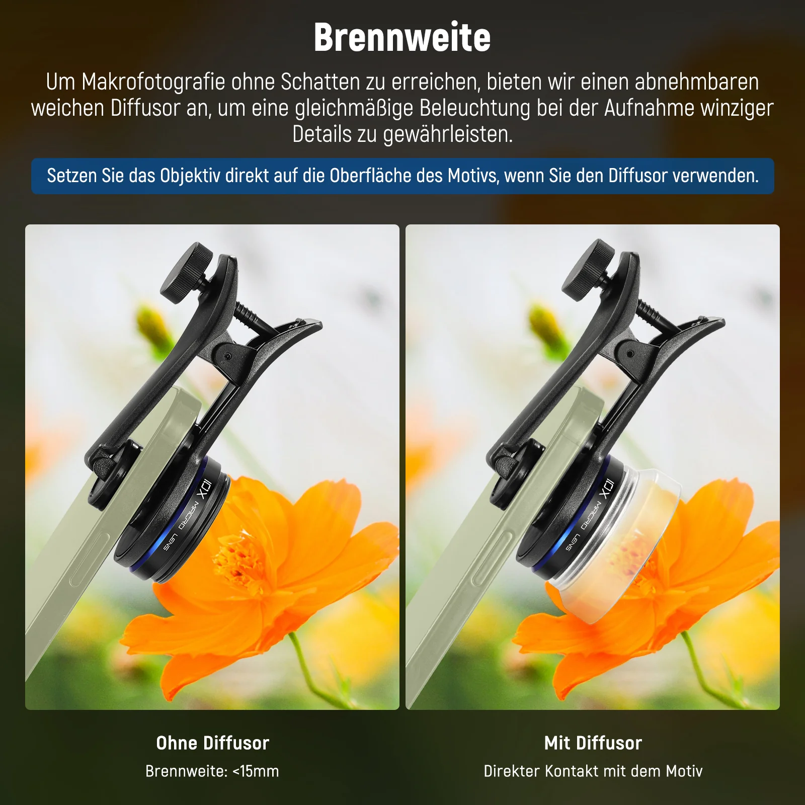 NEEWER LS-28 PRO 10X Makro Objektiv mit 17mm Gewinde-Handyobjektivclip & Diffusor - Image 5