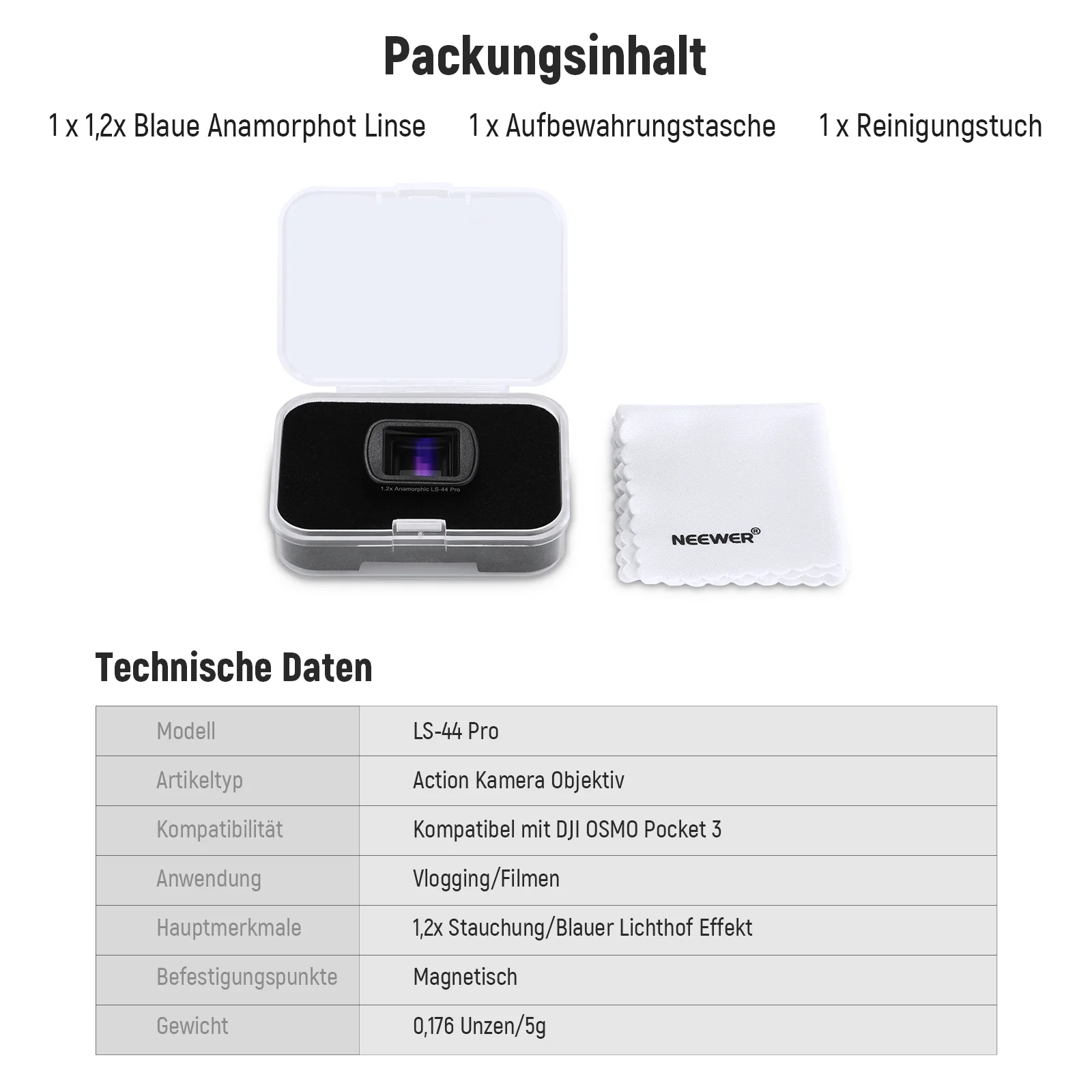 NEEWER LS-44 Pro 1.2X Blaues Anamorphot-Objektiv für DJI Osmo Pocket 3 / Pocket 4 & Xtra Muse - Image 9
