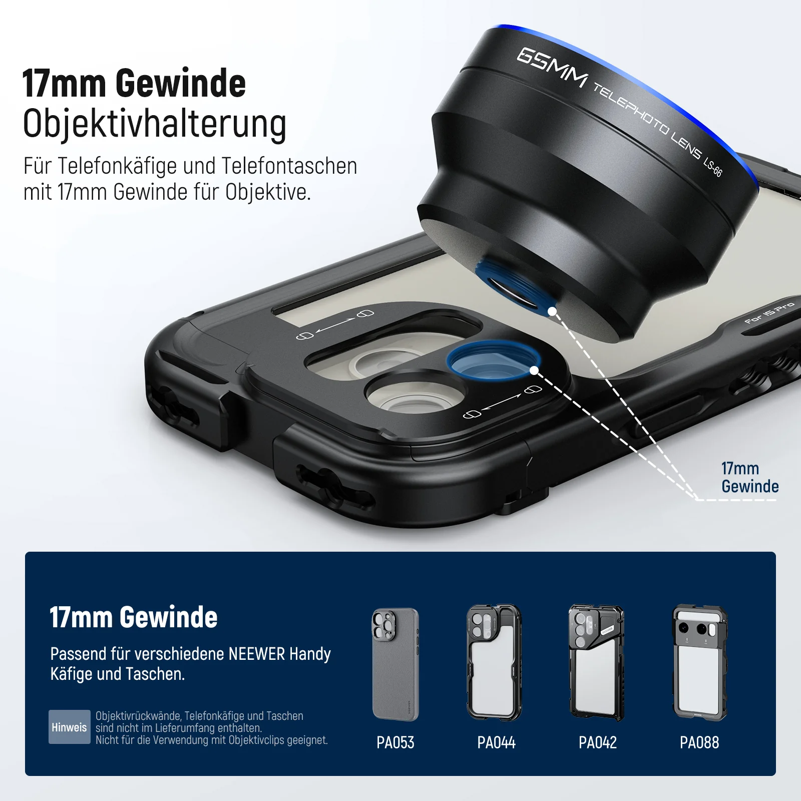 NEEWER LS-66 65mm HD Teleobjektiv mit 17mm Gewinde Linsenrückplatte & Handy Käfig - Image 7