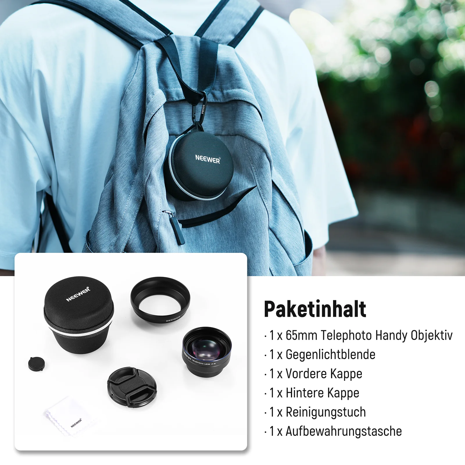NEEWER LS-66 65mm HD Teleobjektiv mit 17mm Gewinde Linsenrückplatte & Handy Käfig - Image 9