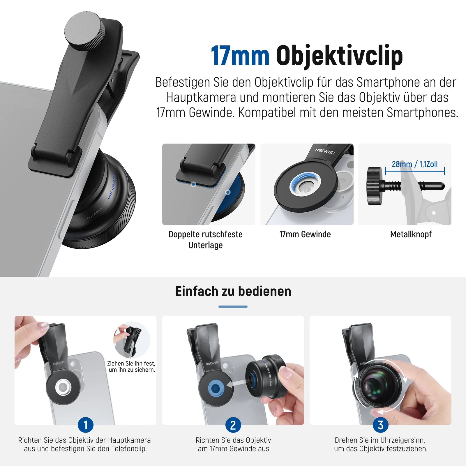 NEEWER LS-71 58mm Teleobjektiv mit 17mm Gewinde Objektivclip - Image 8