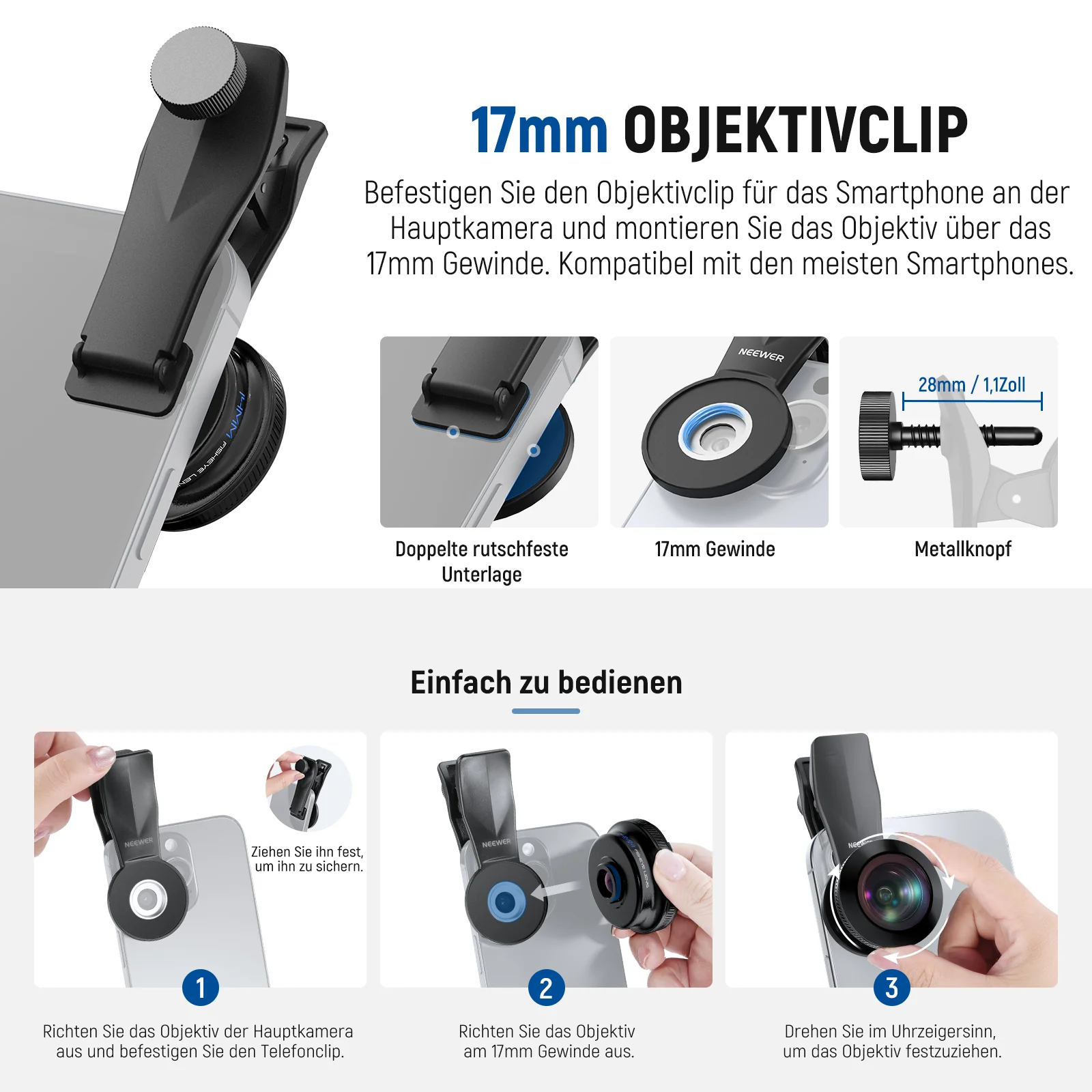 NEEWER LS-77 170° 14mm Fish Eye VR Objektiv mit Handy Objektiv Clip - Image 8