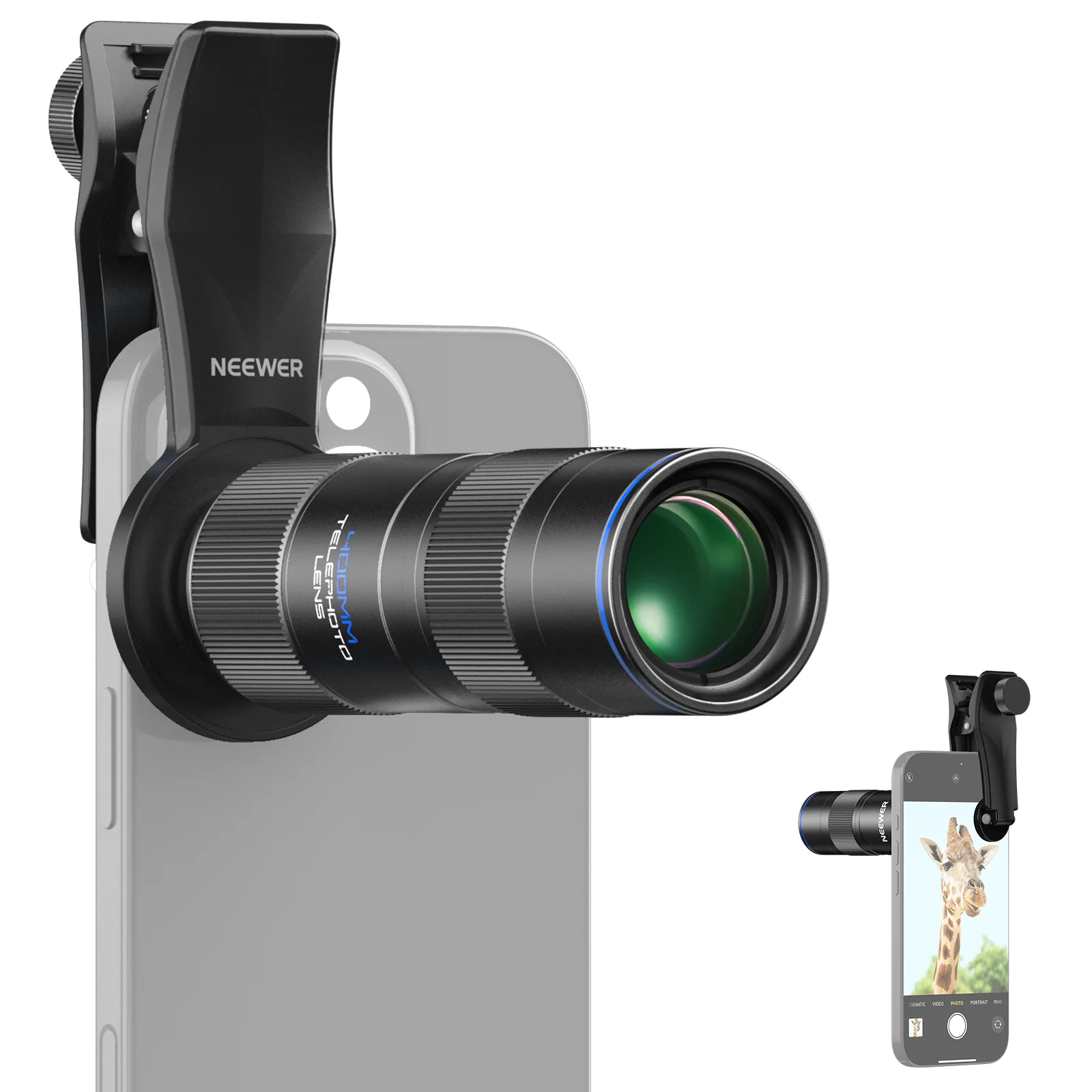 NEEWER LS-78 400mm Teleobjektiv mit 17mm Objektivclip für Smartphone Kamera