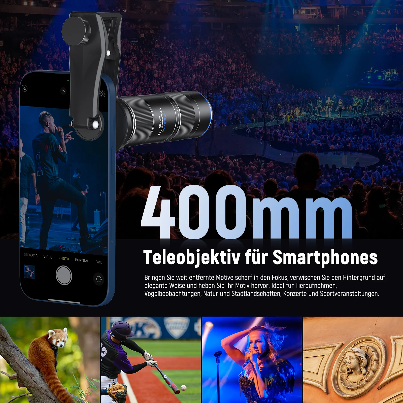 NEEWER LS-78 400mm Teleobjektiv mit 17mm Objektivclip für Smartphone Kamera - Image 2