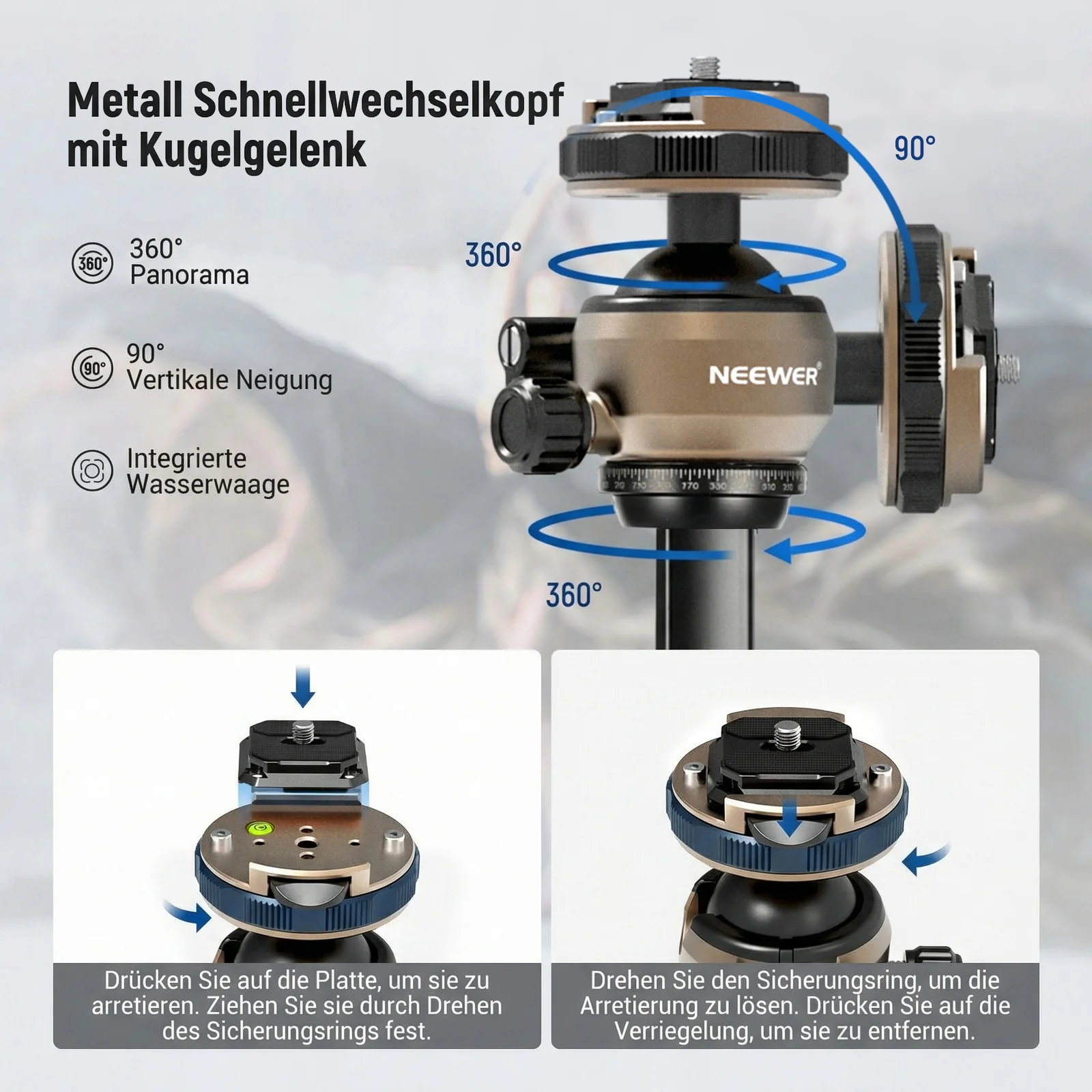 NEEWER LT39 158cm Kohlefaser Reisestativ - Image 3