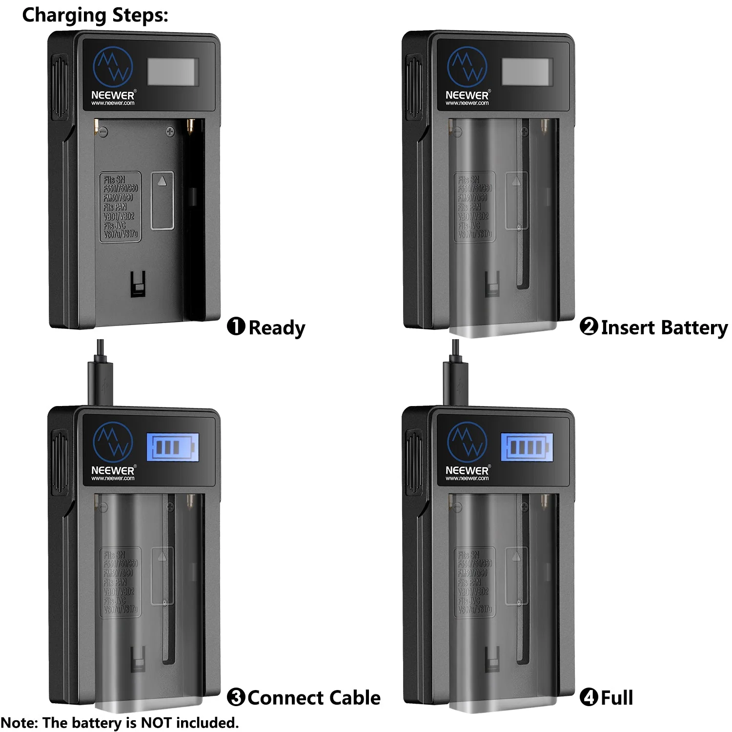 NEEWER Micro USB Ladegerät für Sony NP-F550/F750/F960/F970 Akkus - Image 4