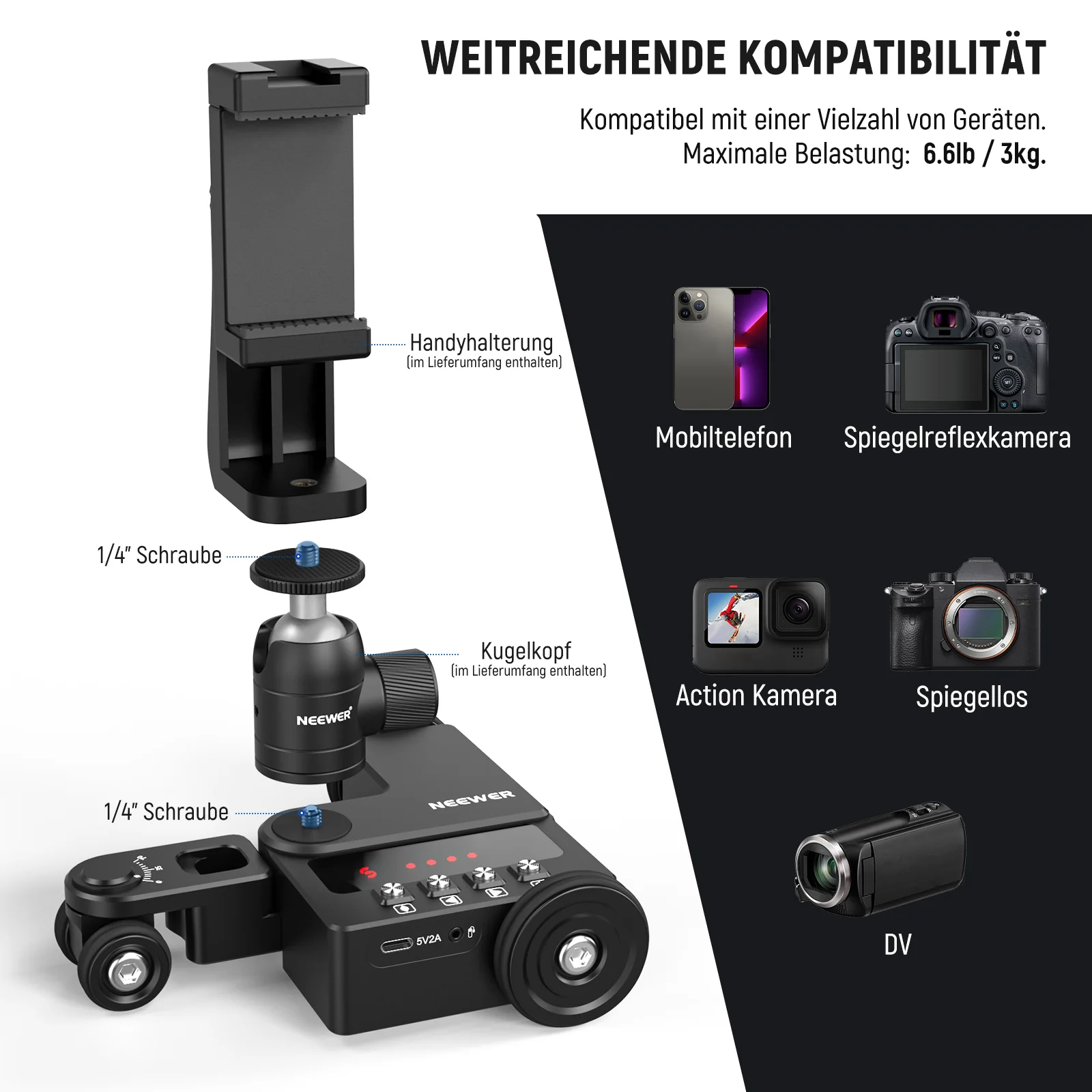 NEEWER DL200 Motorisierter Kamerawagen Dolly mit App Steuerung für iOS/Android Handys - Image 6