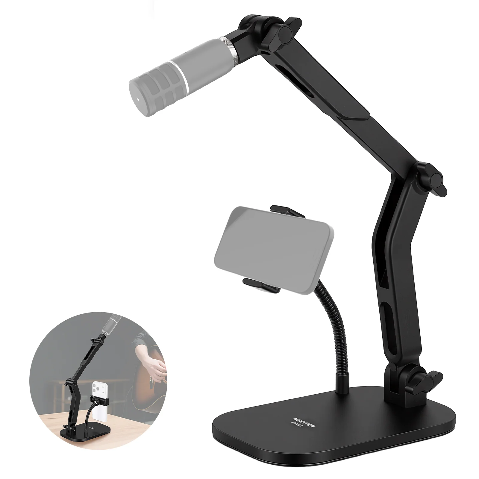 NEEWER MS022 Tisch Mikrofonständer mit Handyhalterung