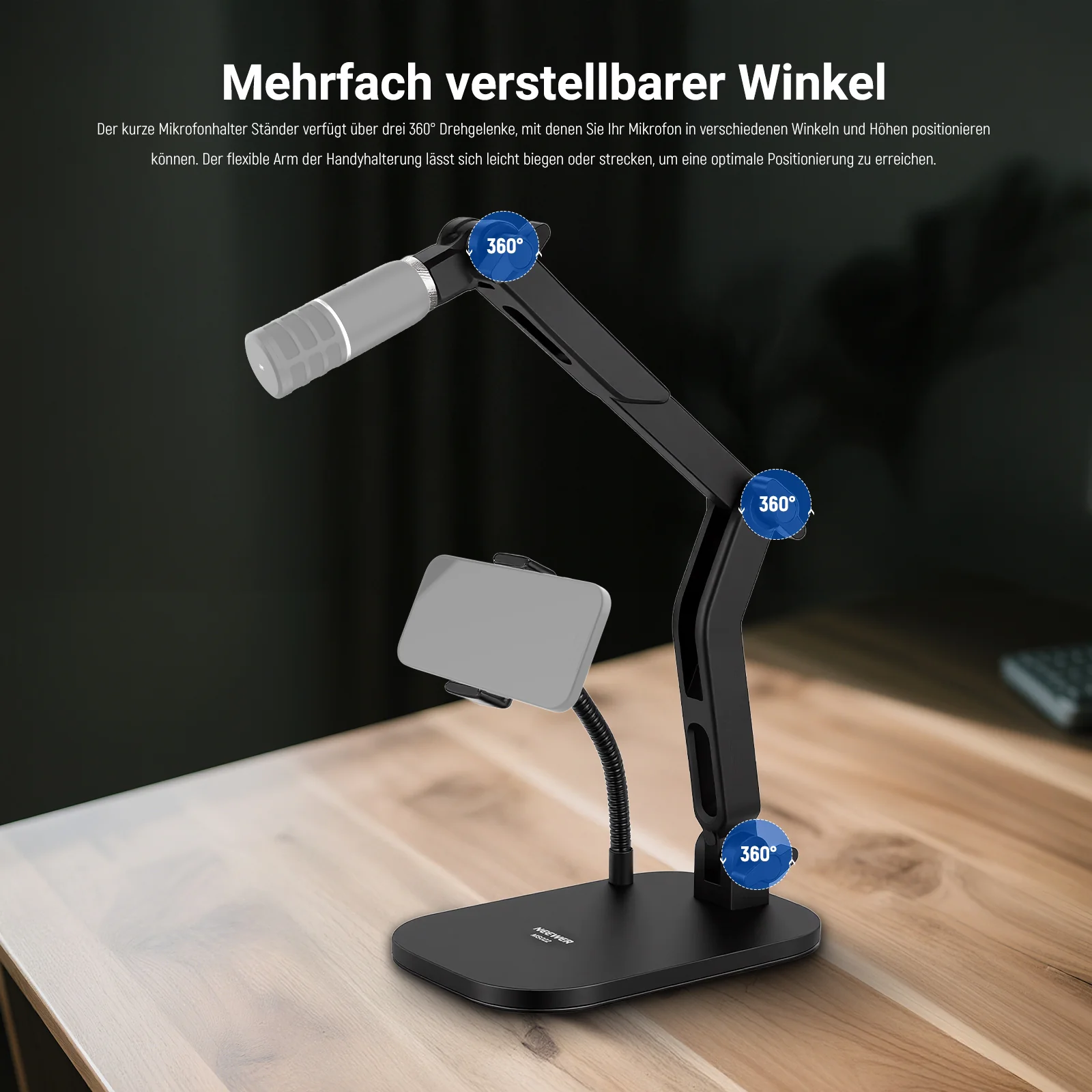 NEEWER MS022 Tisch Mikrofonständer mit Handyhalterung - Image 3