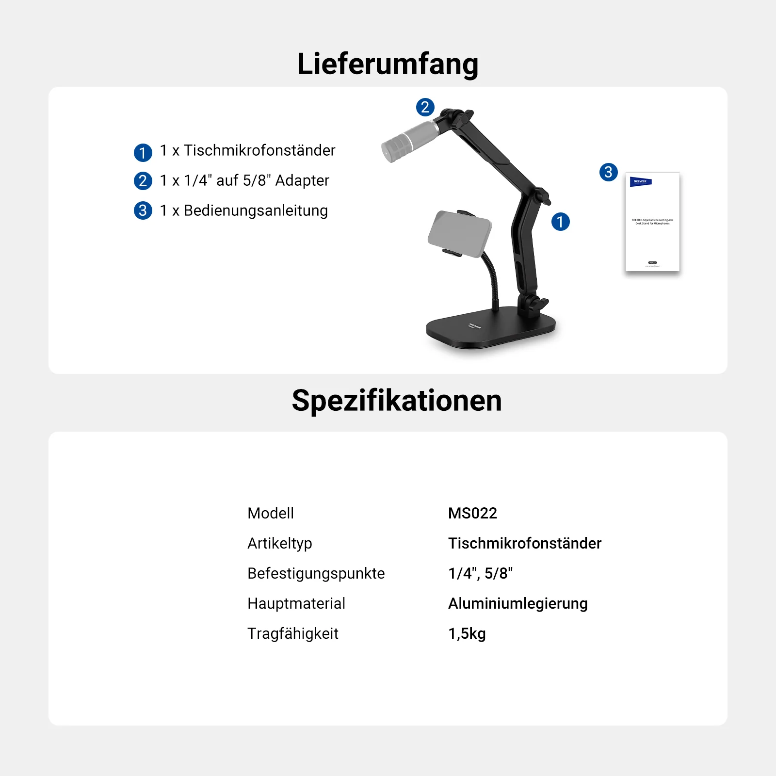 NEEWER MS022 Tisch Mikrofonständer mit Handyhalterung - Image 7