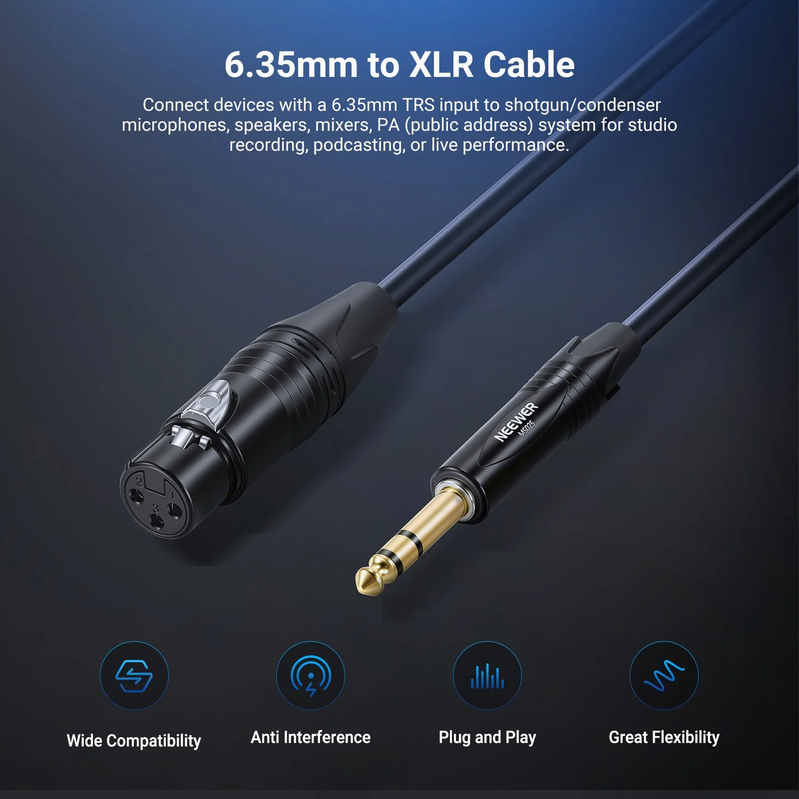 NEEWER MS025 6,35mm 1/4 Zoll TRS auf XLR Buchse Kabel - Image 2