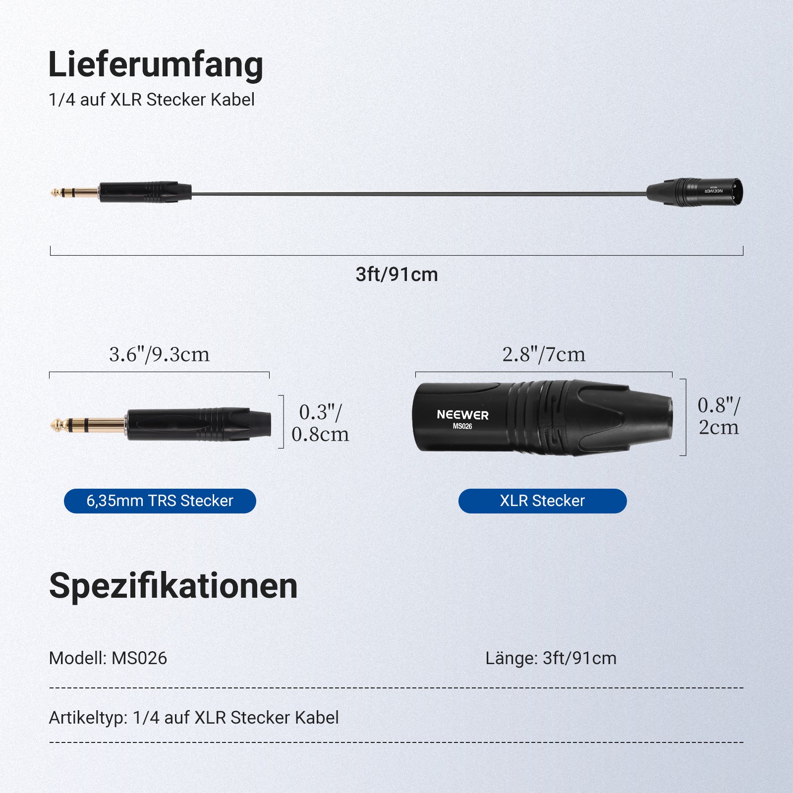 NEEWER MS026 6,35 mm 1/4 TRS auf XLR Male Kabel - Image 14