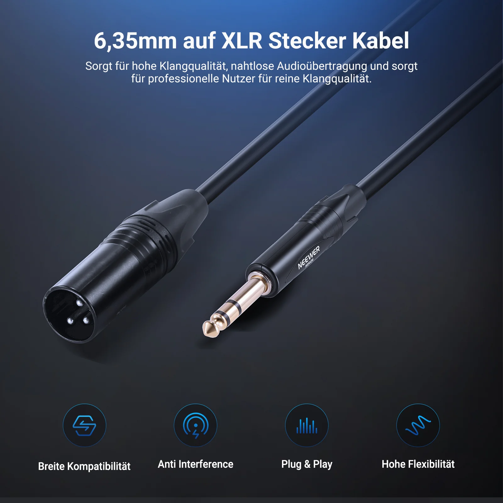 NEEWER MS026 6,35 mm 1/4 TRS auf XLR Male Kabel - Image 3