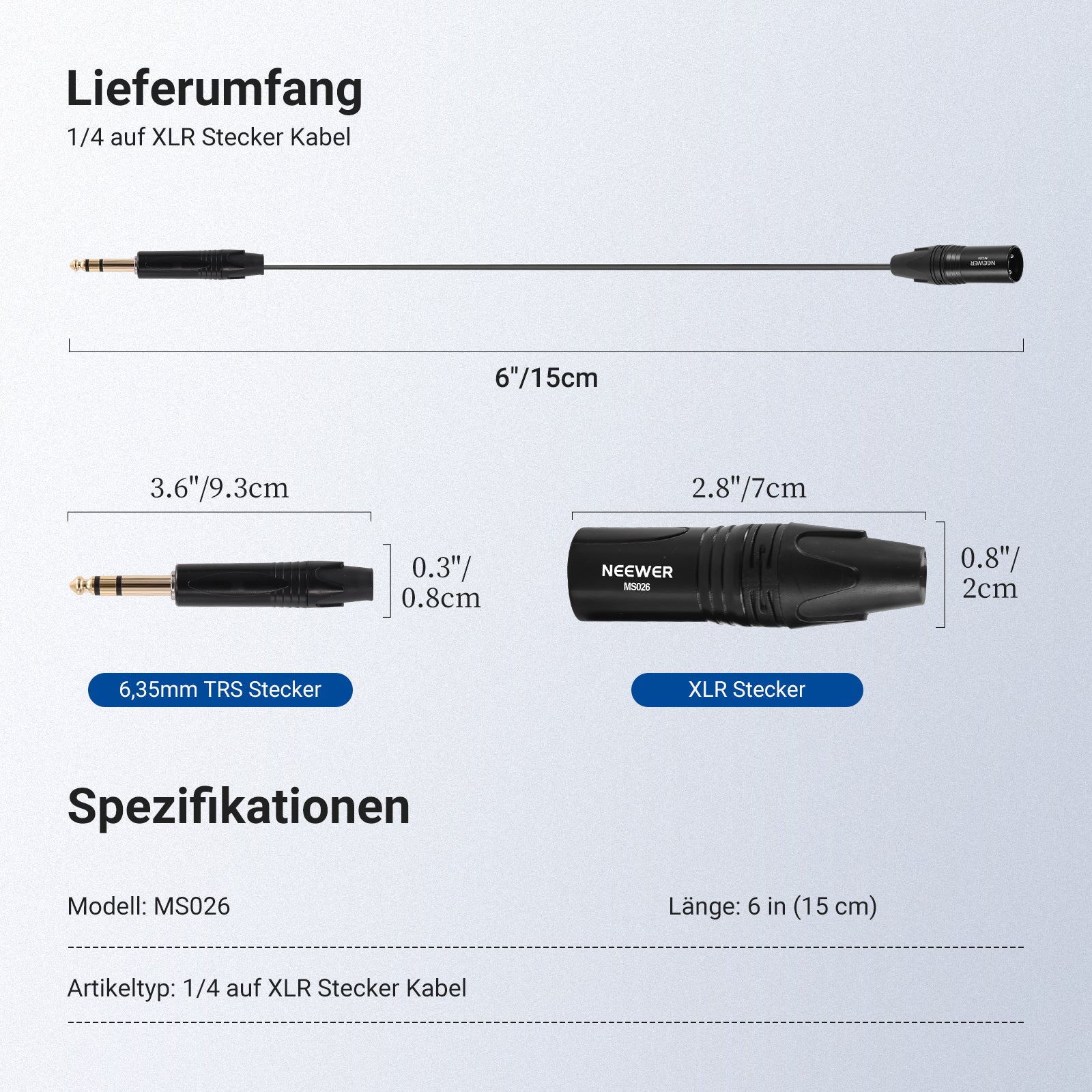 NEEWER MS026 6,35 mm 1/4 TRS auf XLR Male Kabel - Image 8
