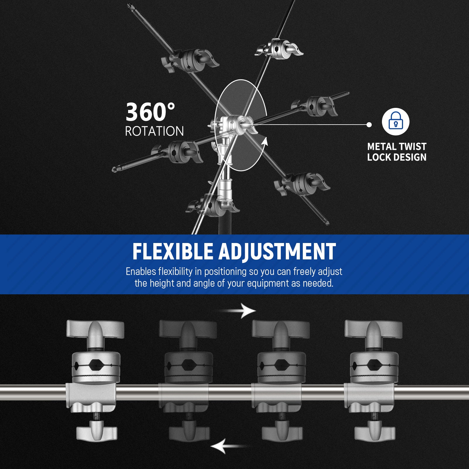 NEEWER Multifunktion Schwer Pflicht 2,5 Zoll Griff Kopf schwenkkopf Adapter - Image 5