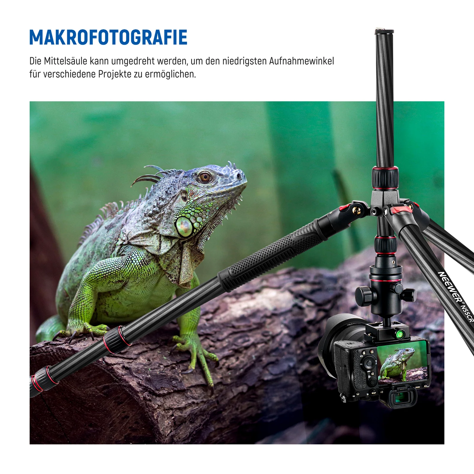 NEEWER N55CR 80.7” 205cm Kohlefaser Kamera Einbeinstativ mit 2 Mittelachsen - Image 3