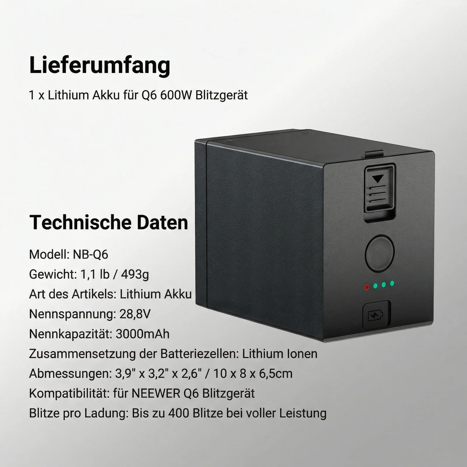 NEEWER NB-Q6 Lithium Ersatzakku für Q6 - Image 7