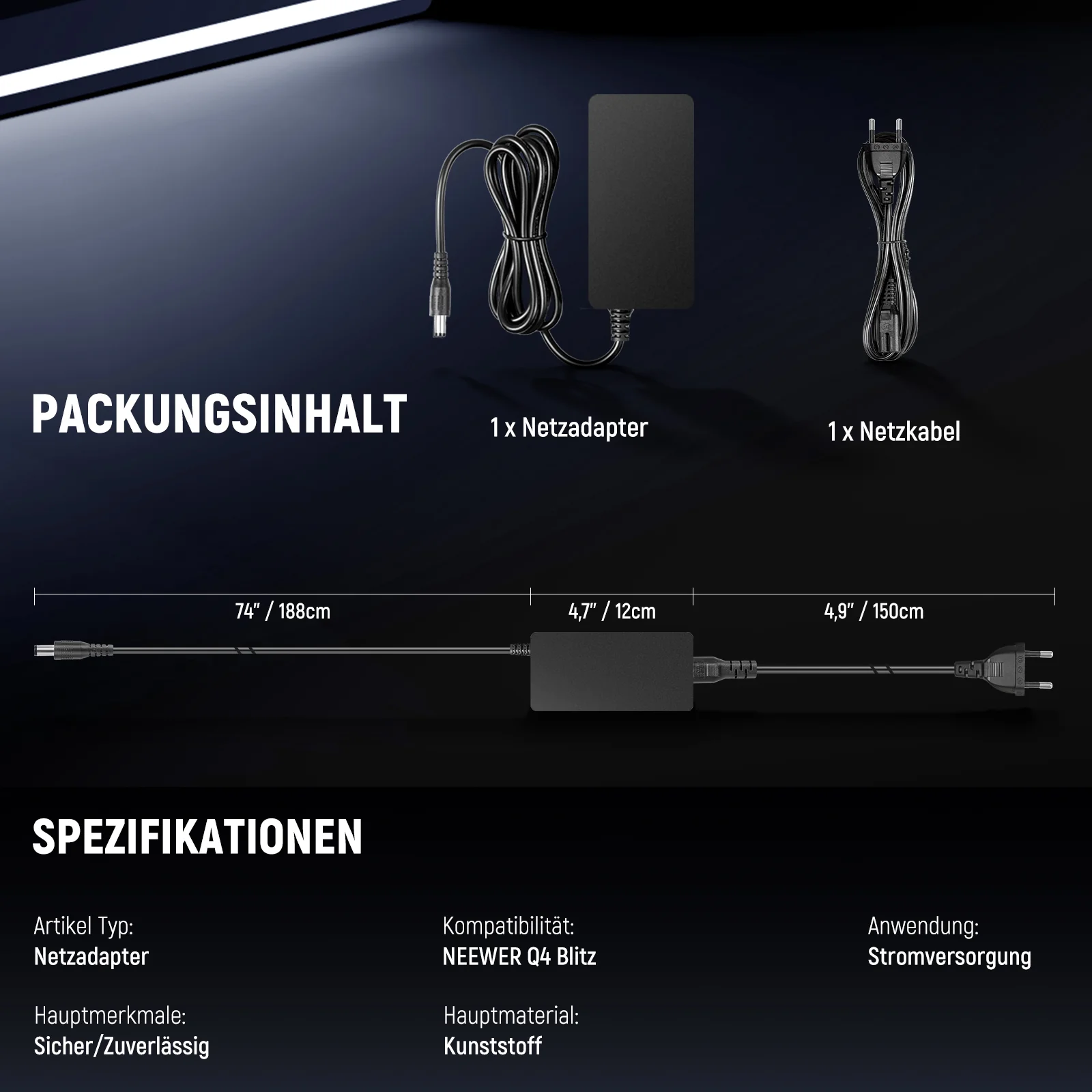 NEEWER NC-Q4 Q4/Q4PRO Netzadapter und Netzkabel Set - Image 7
