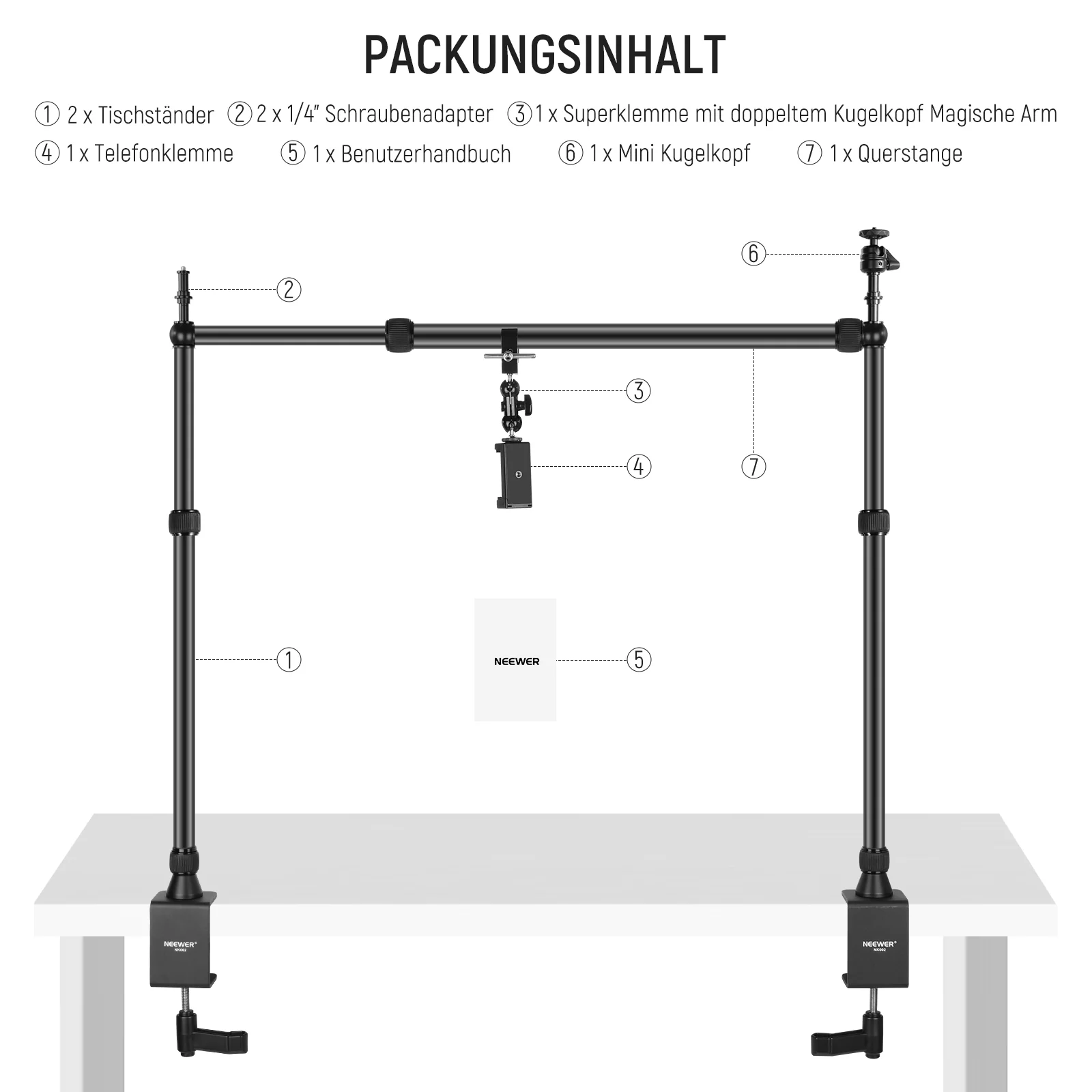 NEEWER NK002 Tischhalterung Kamera-Rig für Überkopf-Aufnahmen - Image 9