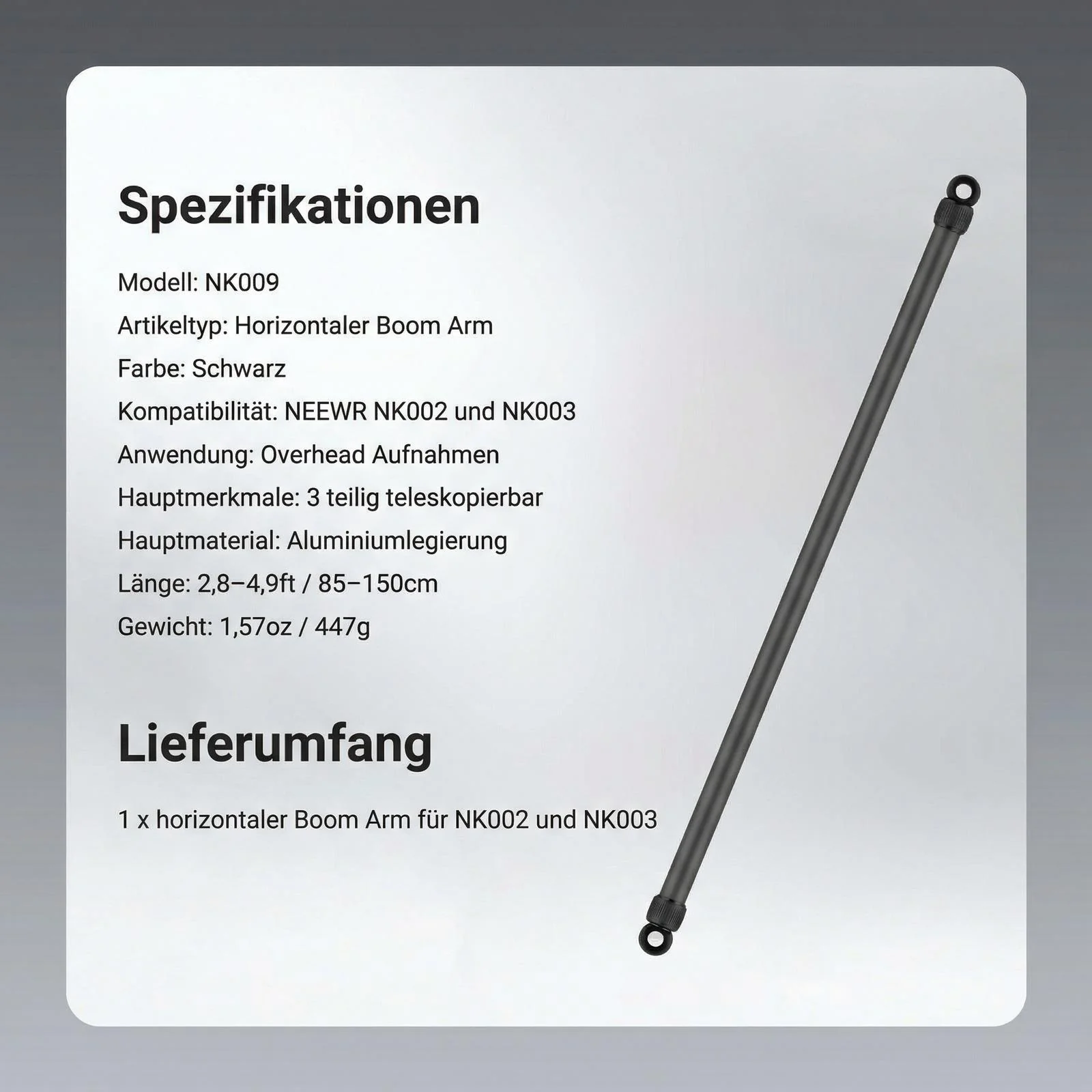 NEEWER NK009 85-150cm Horizontaler Boom Arm nur für NK002 NK003 - Image 7