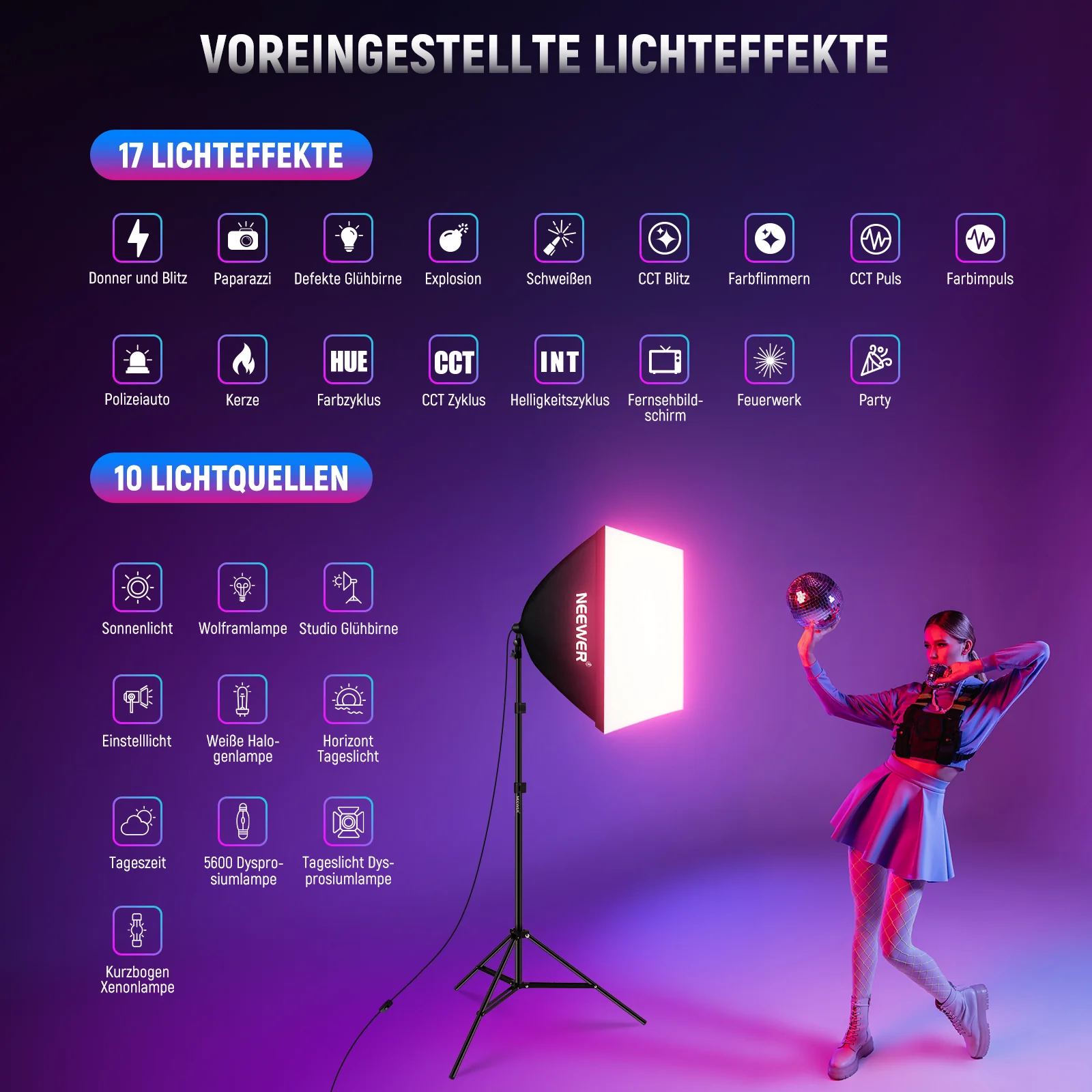NEEWER NK800 RGB Softbox Beleuchtungsset mit App Steuerung - Image 6