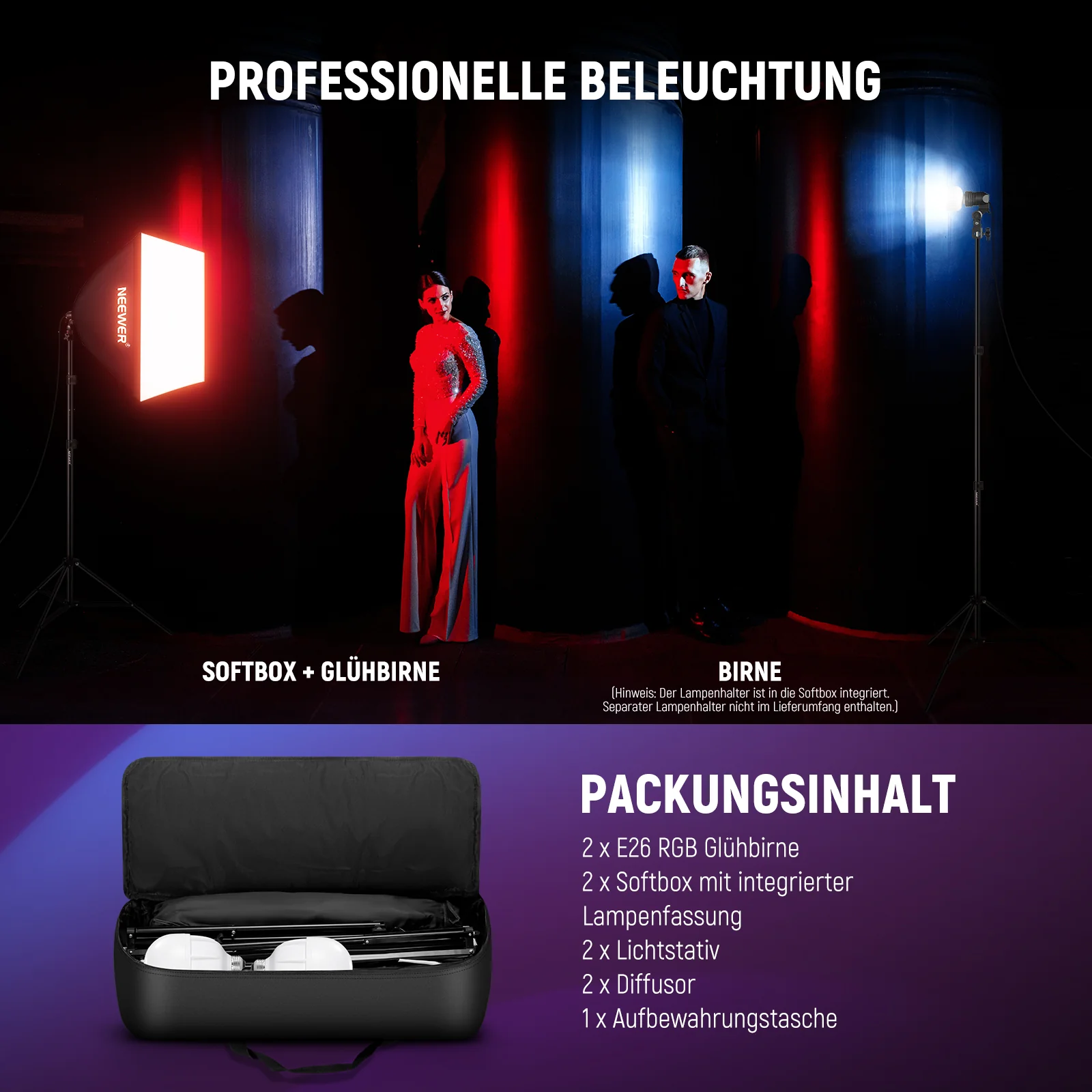NEEWER NK800 RGB Softbox Beleuchtungsset mit App Steuerung - Image 9