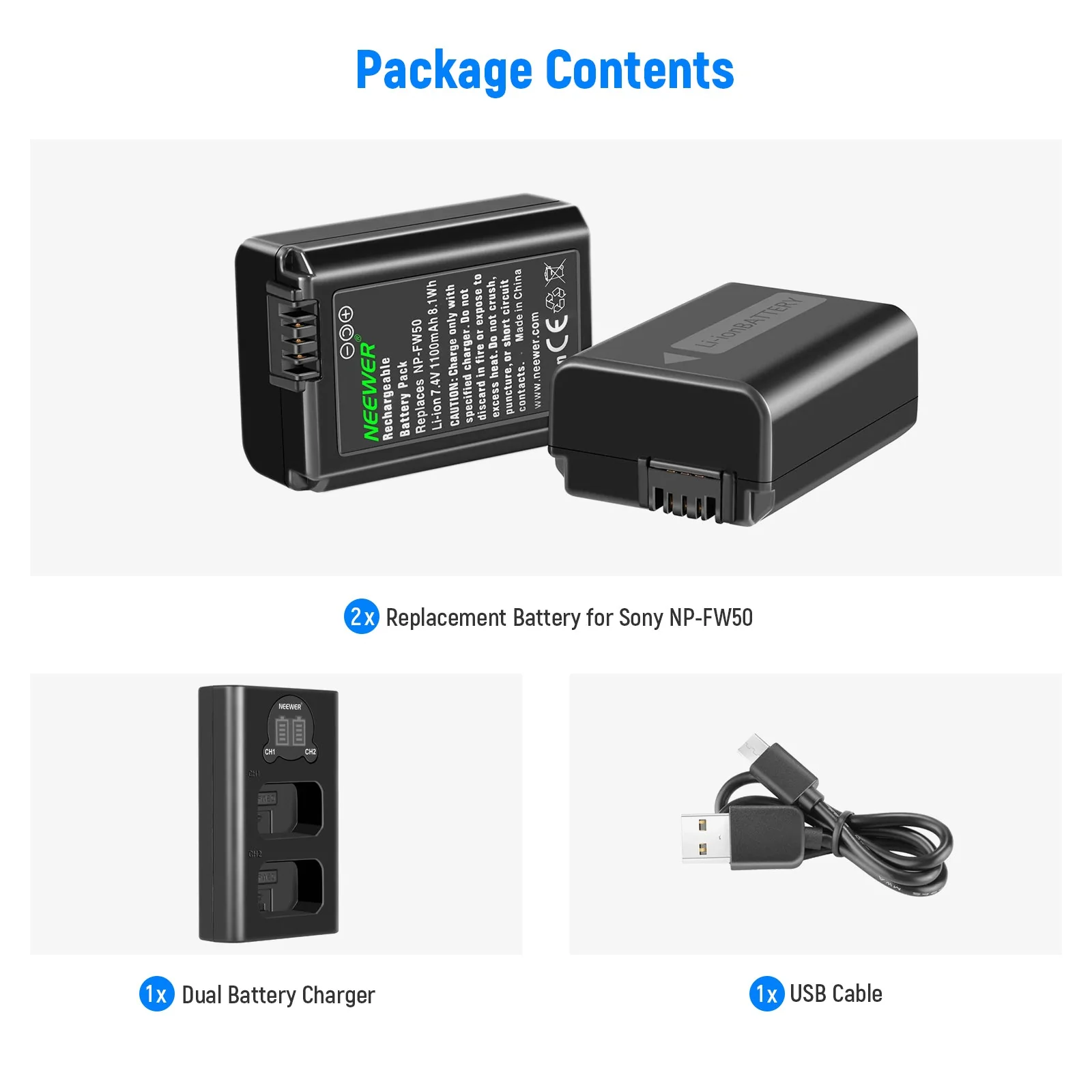 NEEWER 2er Pack NP-FW50 Kamera Akku Ladegerät Set für Sony - Image 9
