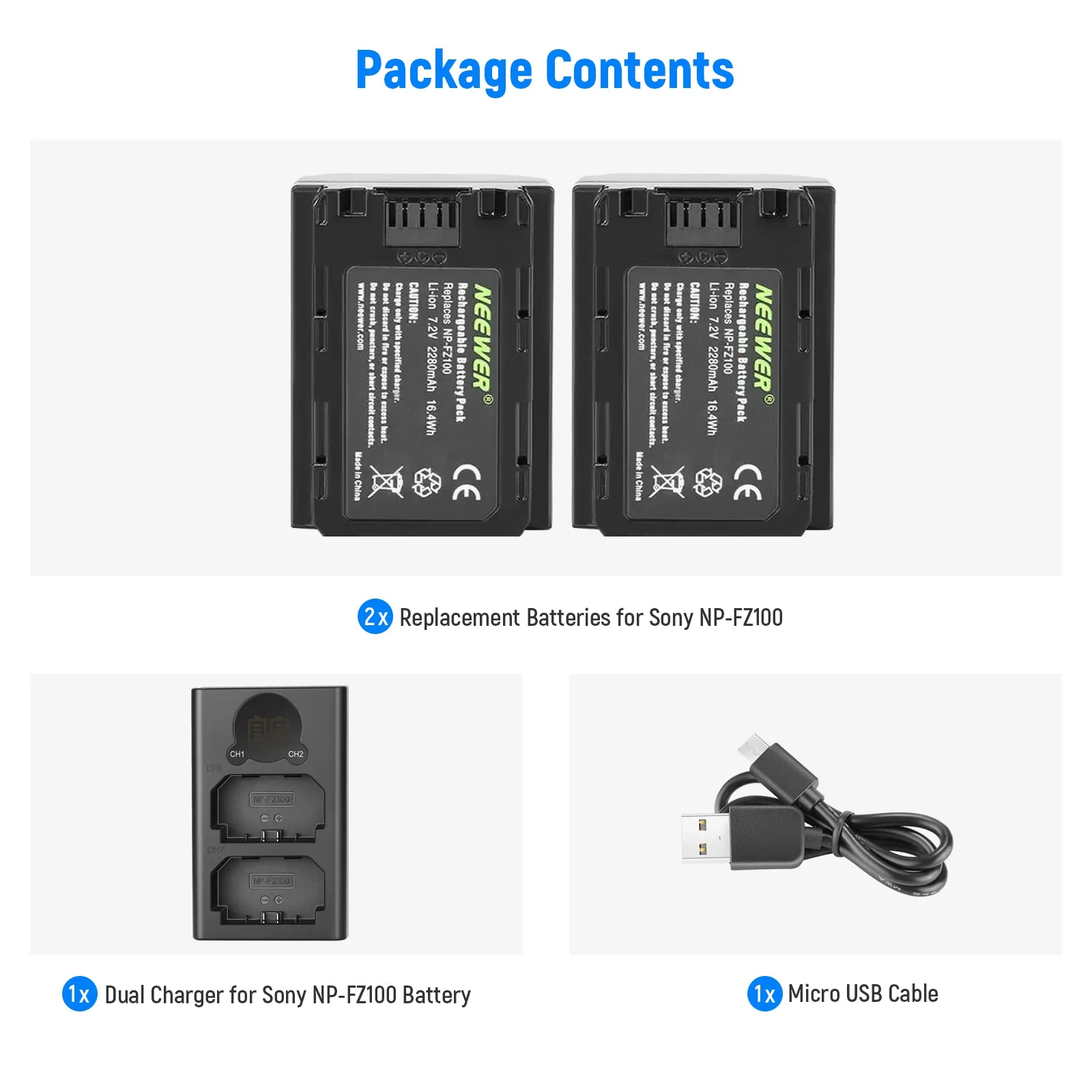 NEEWER NP-FZ100 2280mAh Ersatzakku  Ladegerät  Set - Image 9