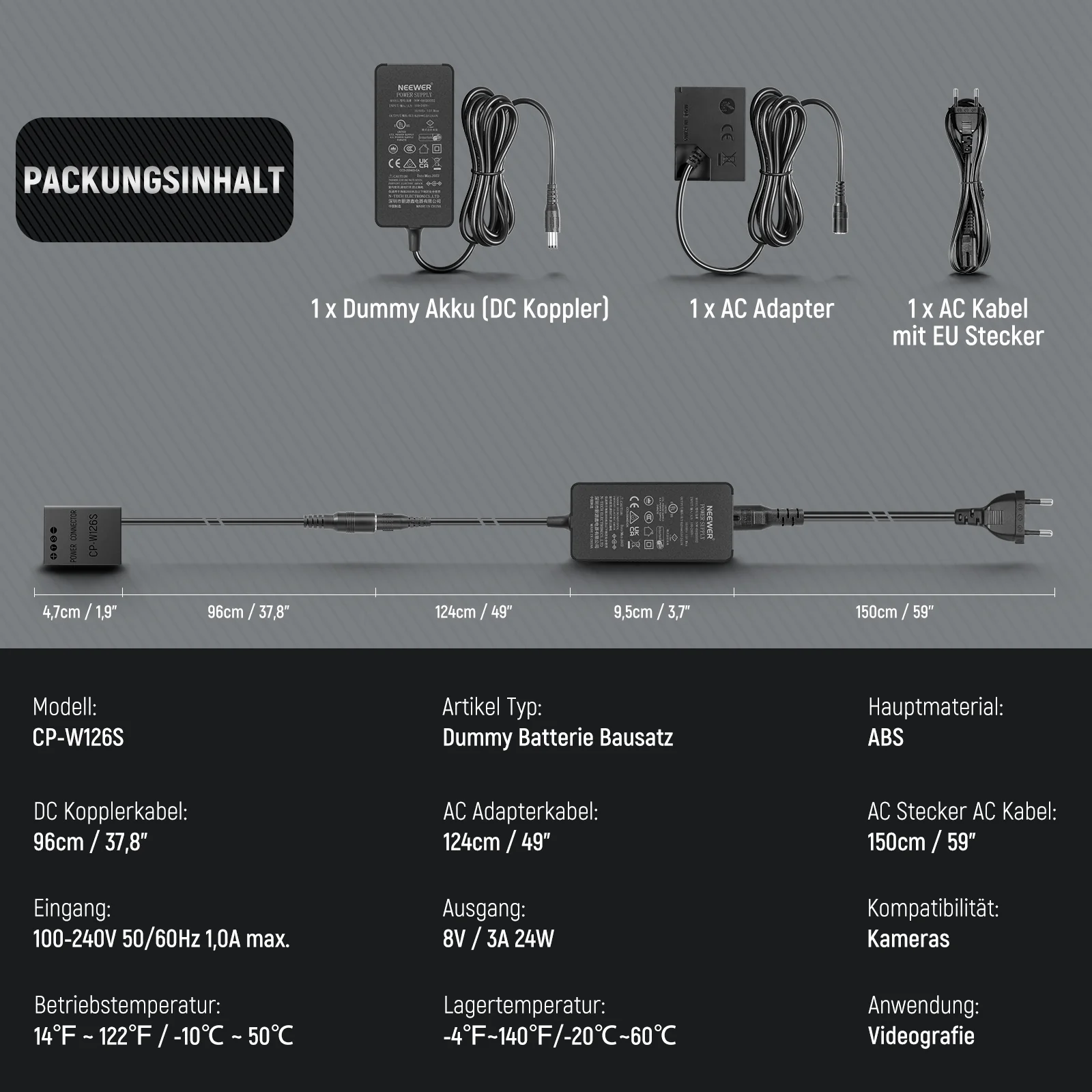 NEEWER NP-W126/NP-W126S FUJIFILM Ersatz Dummy Batterie Kupplungssatz - Image 8