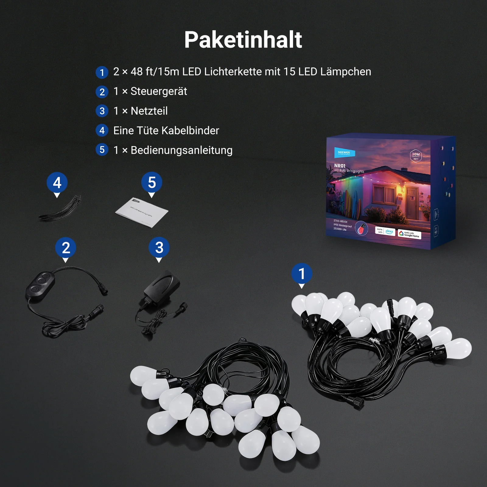 NEEWER NR01 RGBW Smarte Outdoor Lichterkette für Garten & Terrasse - Image 17