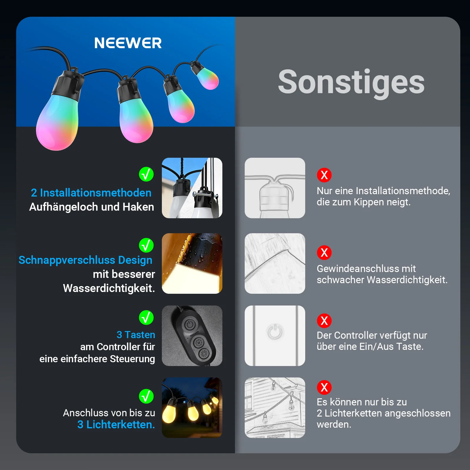 NEEWER NR01 RGBW Smarte Outdoor Lichterkette für Garten & Terrasse - Image 18