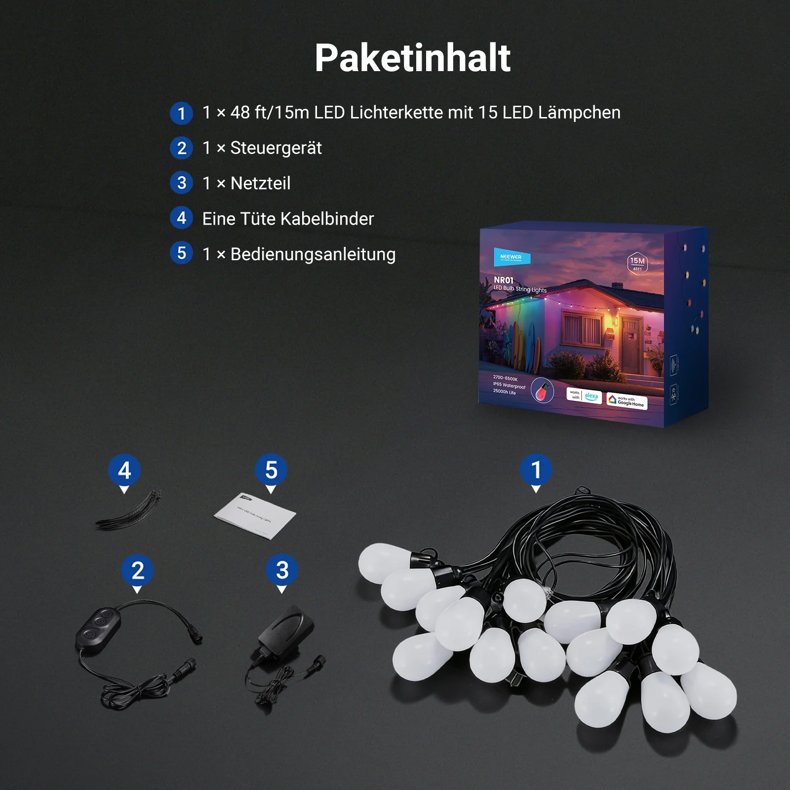 NEEWER NR01 RGBW Smarte Outdoor Lichterkette für Garten & Terrasse - Image 9