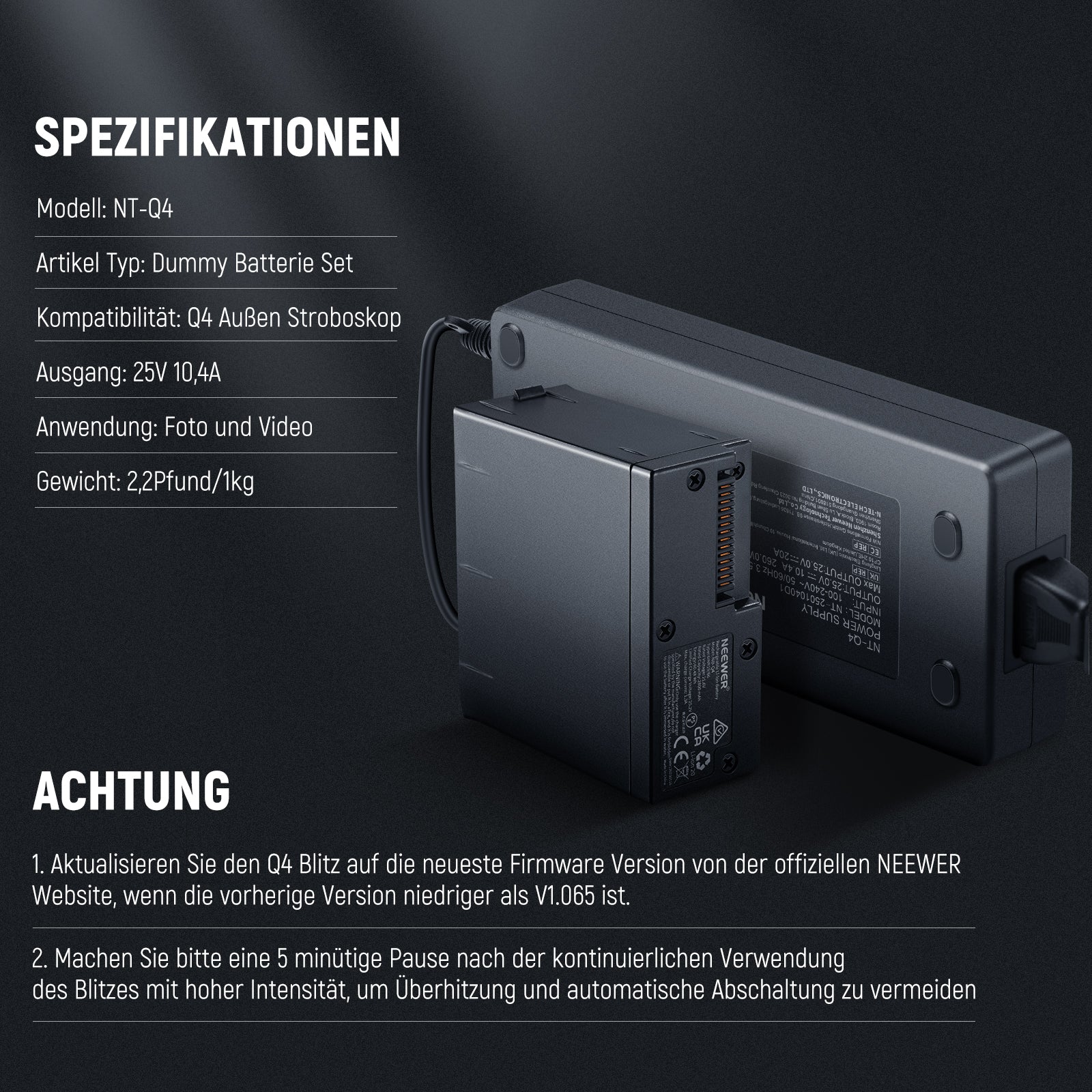 NEEWER NT-Q4 Dummy Akku Set für Q4/Q4PRO Blitzgerät - Image 6