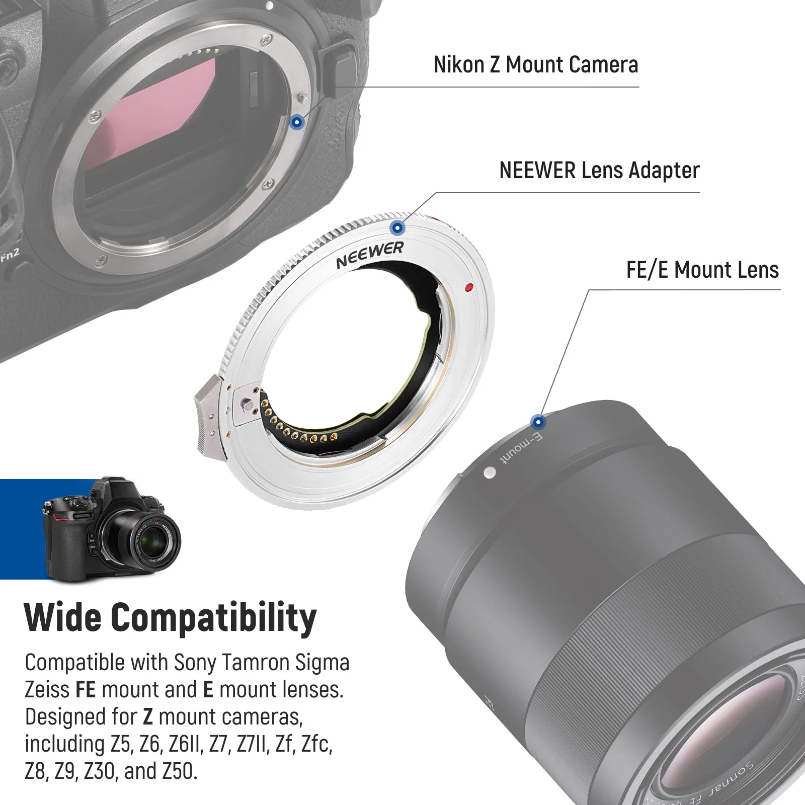 NEEWER NW-ETZ Adapter Sony E auf Nikon Z mit Autofokus und Firmware-Update - Image 2