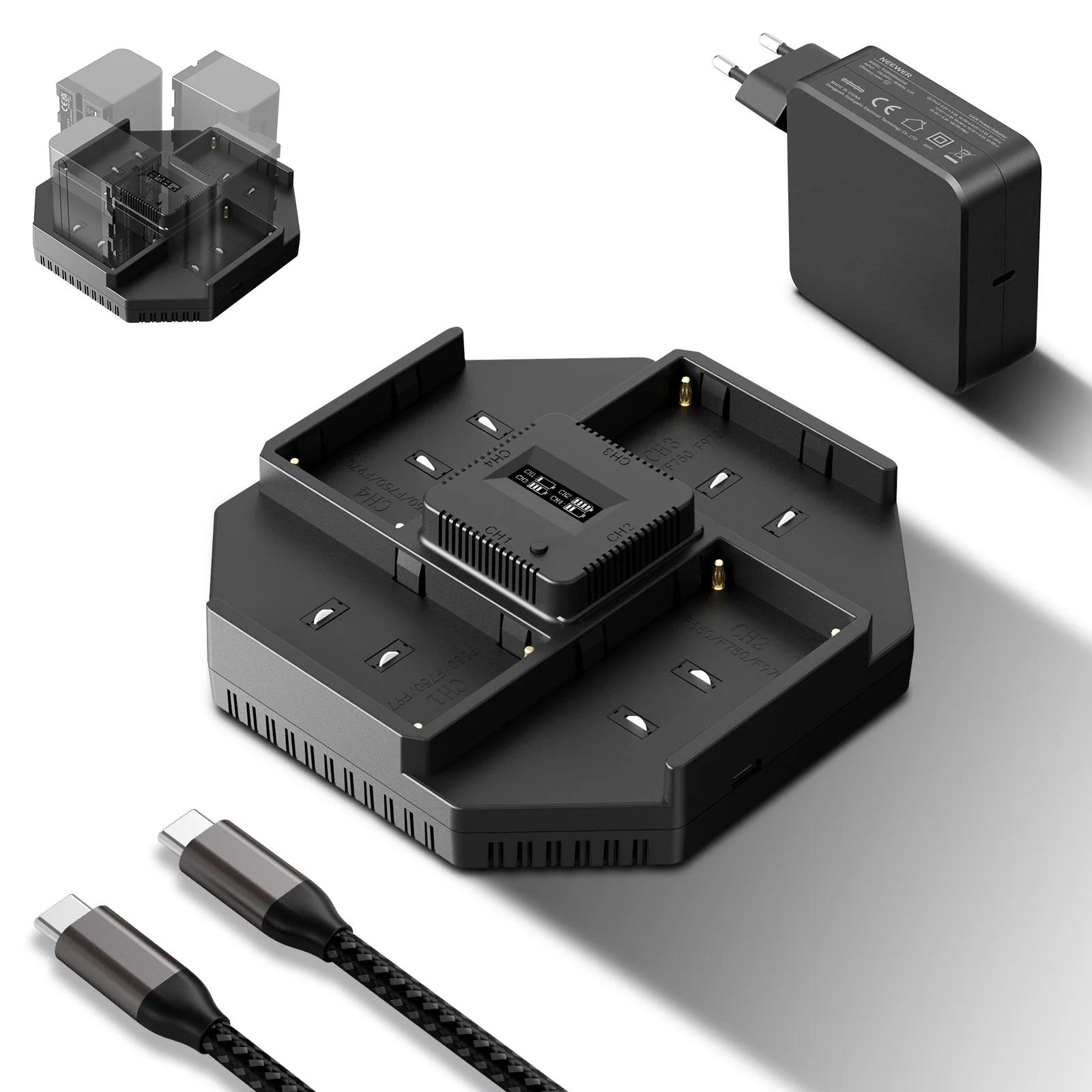 NEEWER NW-F4 4 Kanal Ladegerät für NP-F550 NP-F750 NP-F970 Kameraakku - Image 10