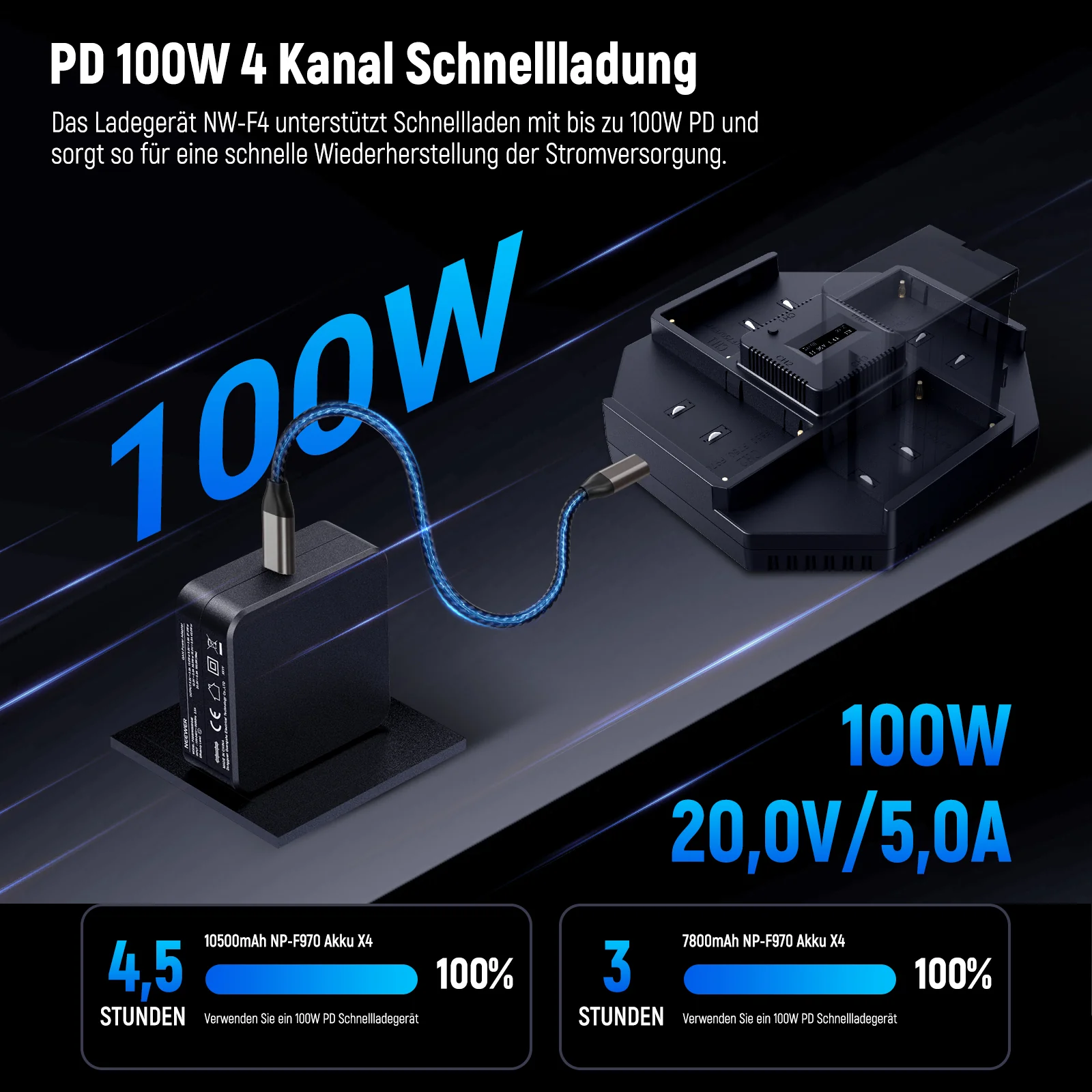 NEEWER NW-F4 4 Kanal Ladegerät für NP-F550 NP-F750 NP-F970 Kameraakku - Image 11