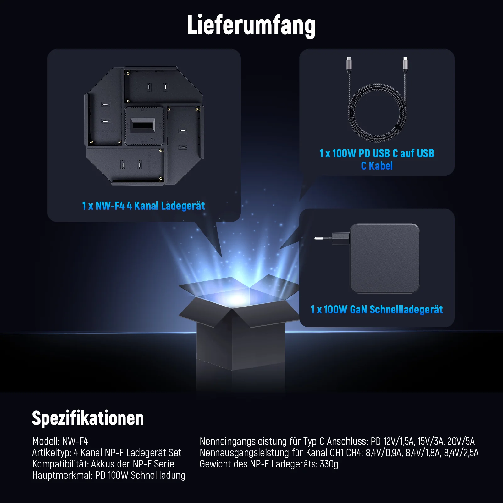 NEEWER NW-F4 4 Kanal Ladegerät für NP-F550 NP-F750 NP-F970 Kameraakku - Image 18
