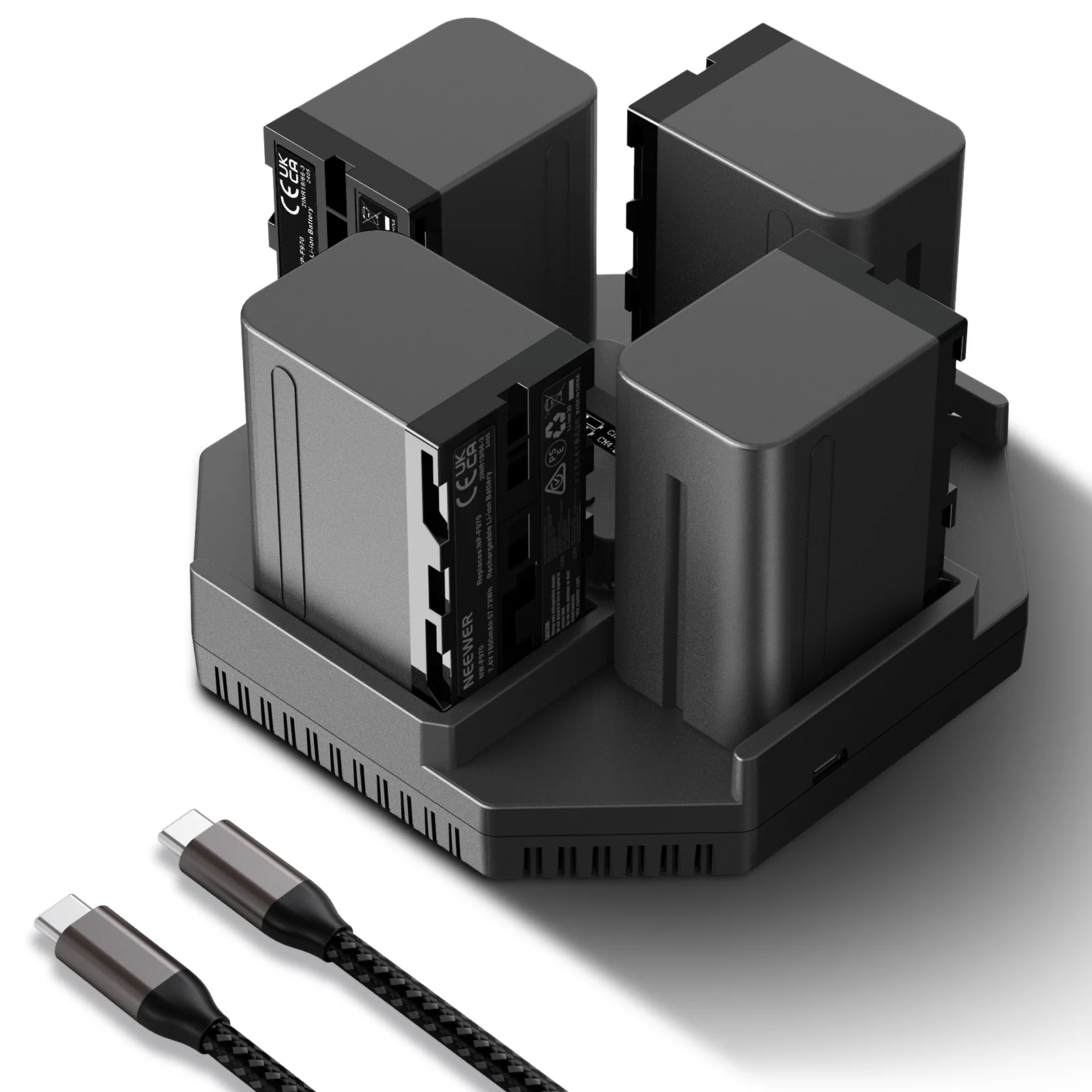 NEEWER NW-F4+NW-F970 7800mAh Ersatzakkus & 100W PD 4 Kanal OLED Schnellladegerät