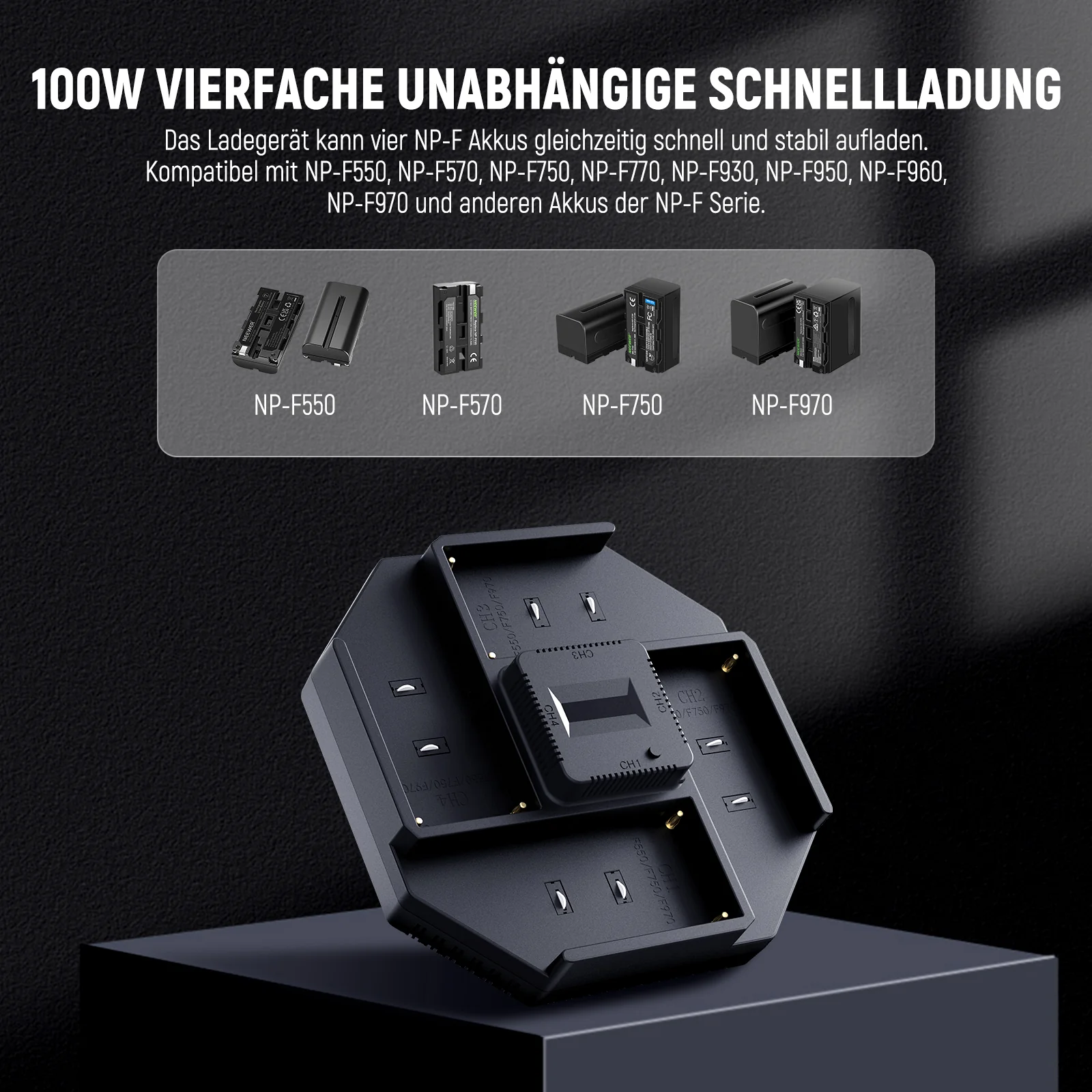 NEEWER NW-F4+NW-F970 7800mAh Ersatzakkus & 100W PD 4 Kanal OLED Schnellladegerät - Image 4