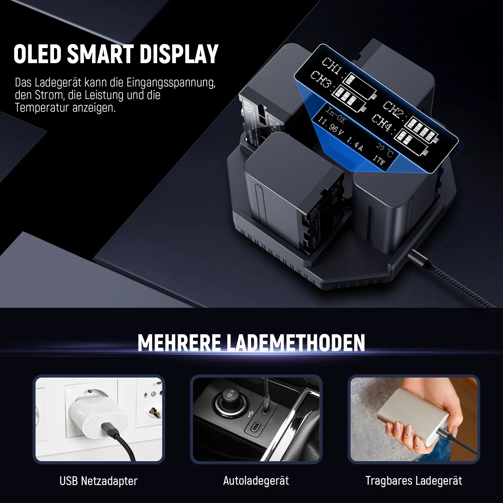 NEEWER NW-F4+NW-F970 7800mAh Ersatzakkus & 100W PD 4 Kanal OLED Schnellladegerät - Image 5