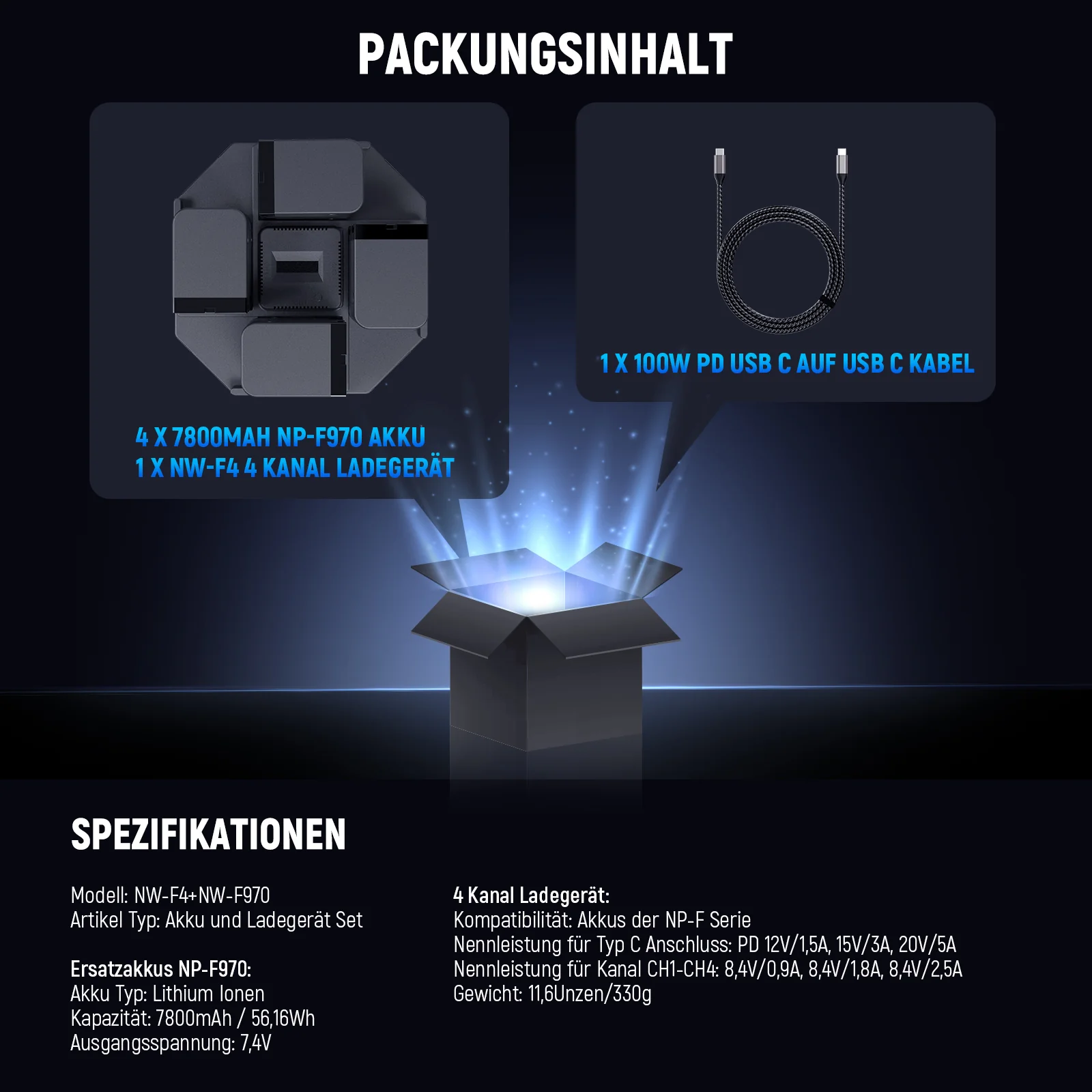 NEEWER NW-F4+NW-F970 7800mAh Ersatzakkus & 100W PD 4 Kanal OLED Schnellladegerät - Image 9