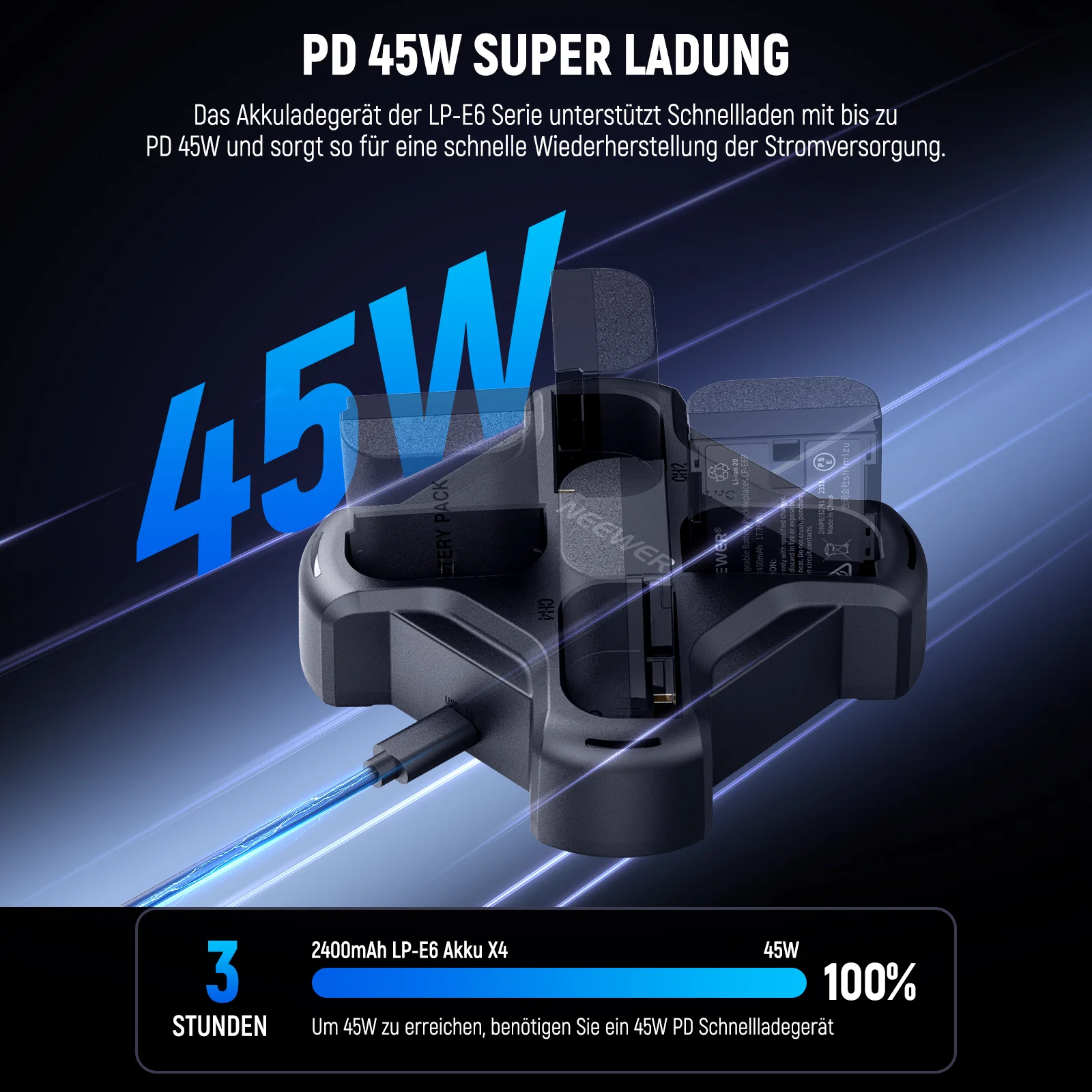NEEWER NW-P4 LP-E6 Akkuladegerät mit PD 60W Schnellladung - Image 2