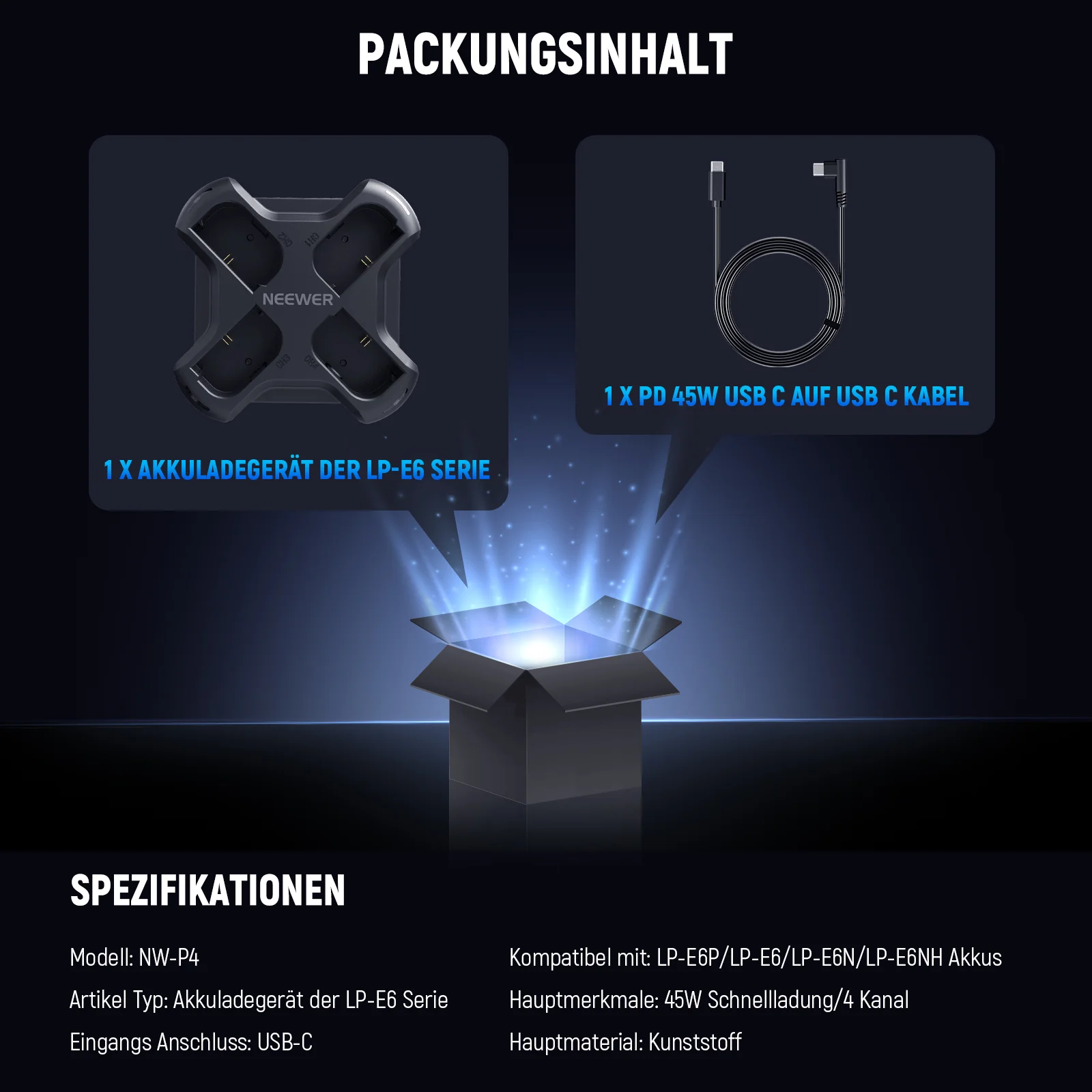 NEEWER NW-P4 LP-E6 Akkuladegerät mit PD 60W Schnellladung - Image 8