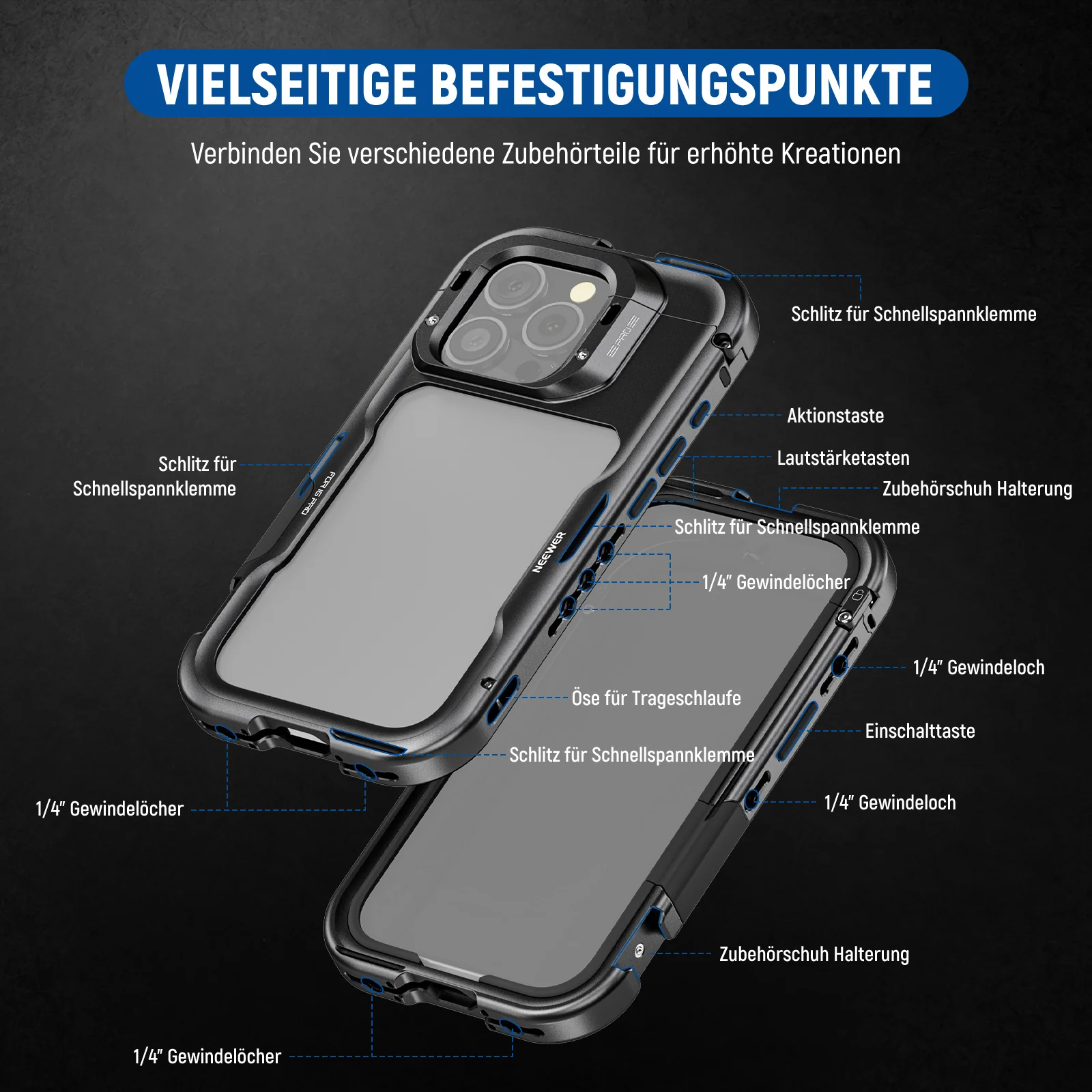 NEEWER PA073/PA074 iPhone 16 Pro/Pro Max Käfig Cage - Image 8