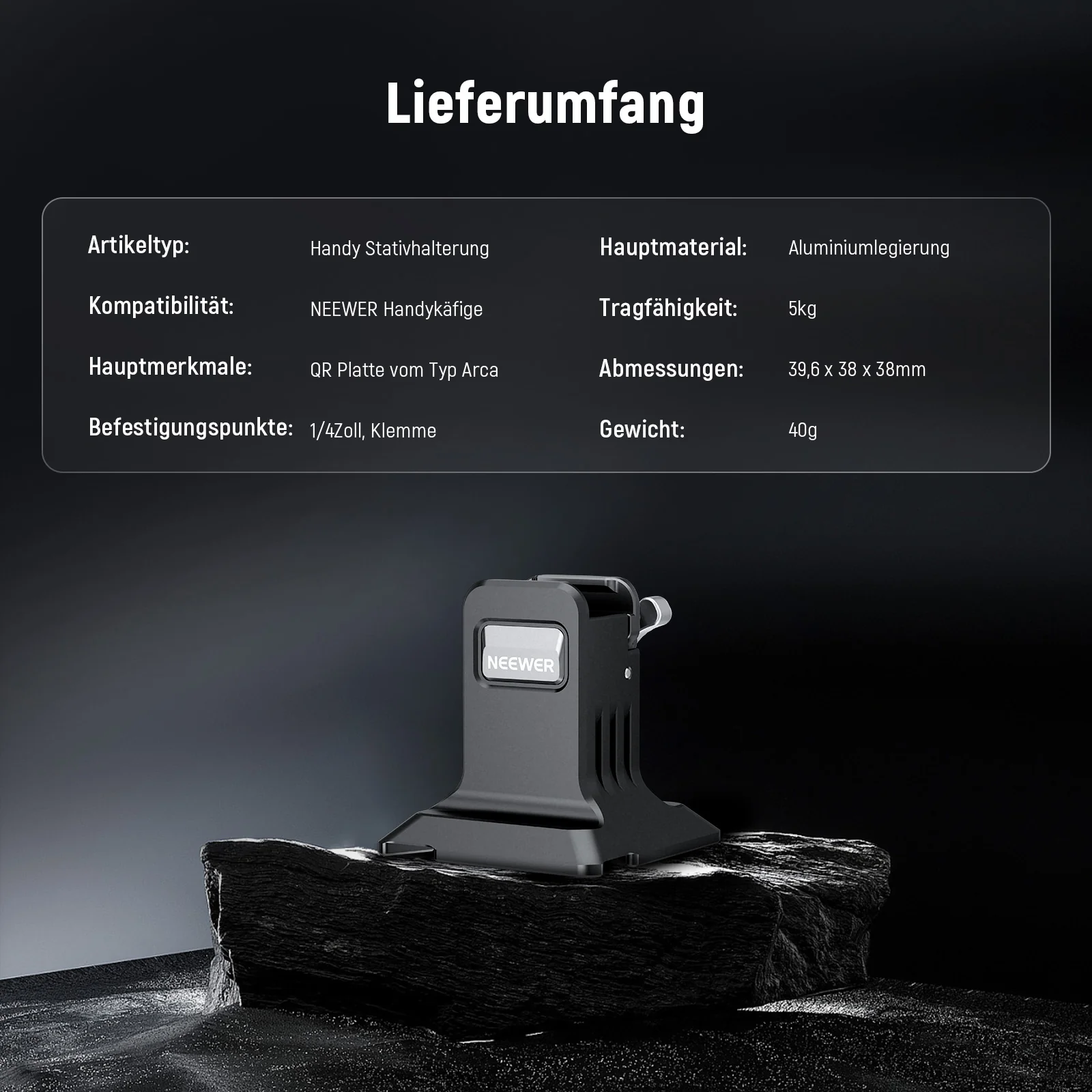 NEEWER PA124 Handy-Stativhalterung mit Arca-Basis - Image 8