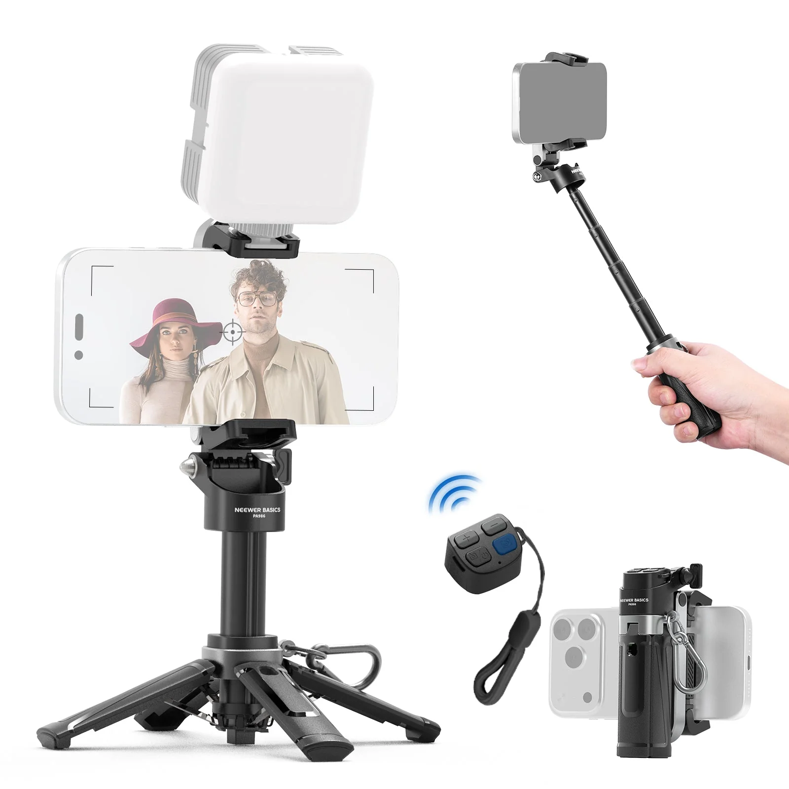 NEEWER BASICS PA986 Mini-Handystativ mit Selfiestick